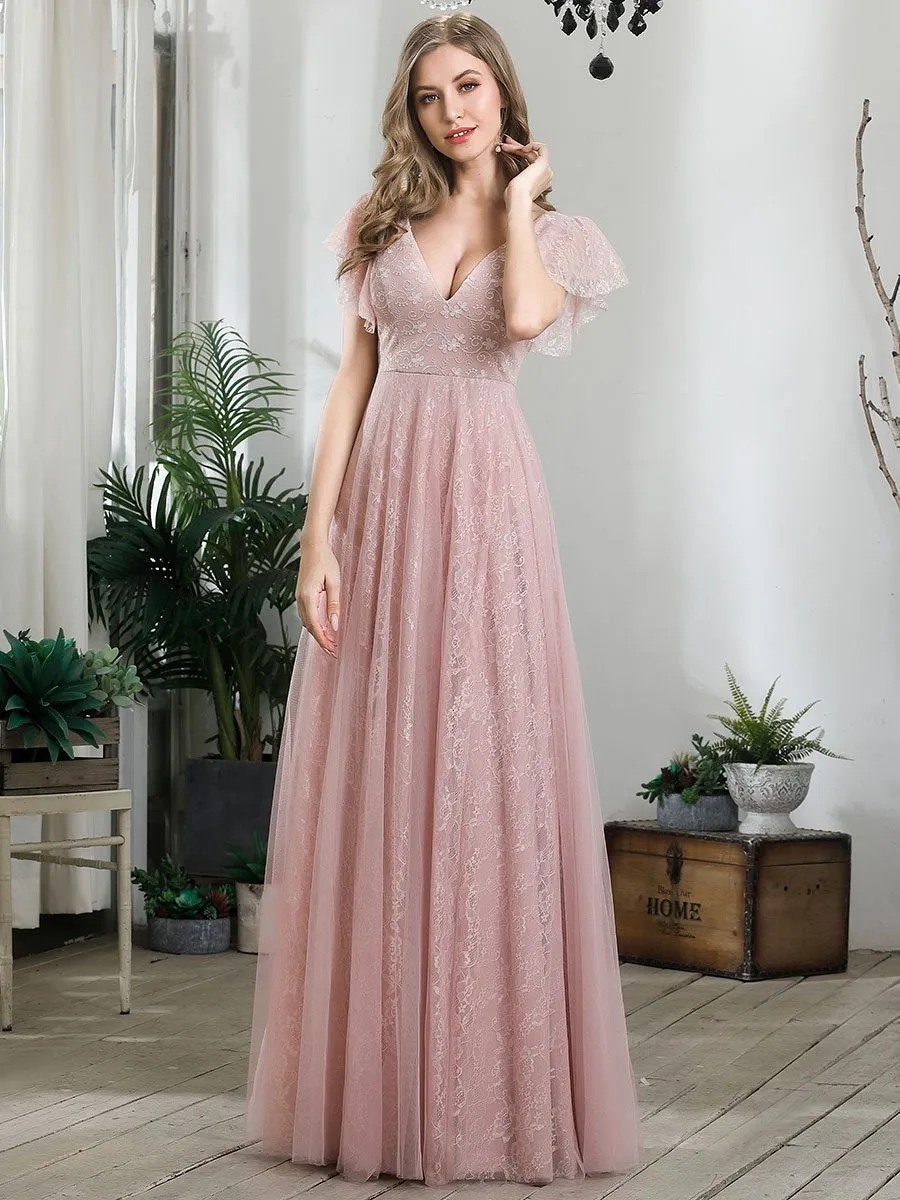 Ever-Pretty Double V-Neck Floor Length Wedding Dresses with Short Sleeve EP00857