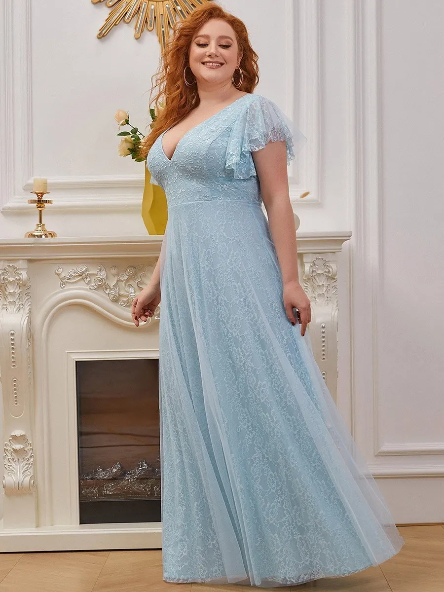 Ever-Pretty Double V-Neck Floor Length Wedding Dresses with Short Sleeve EP00857