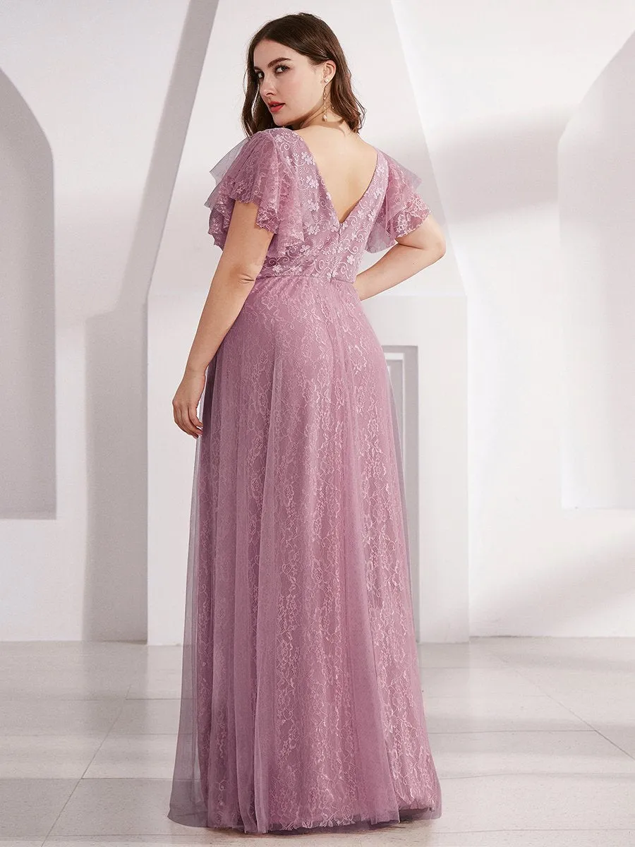 Ever-Pretty Double V-Neck Floor Length Wedding Dresses with Short Sleeve EP00857