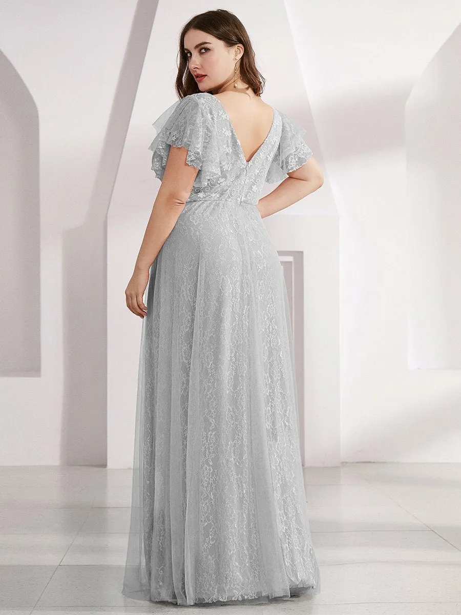 Ever-Pretty Double V-Neck Floor Length Wedding Dresses with Short Sleeve EP00857