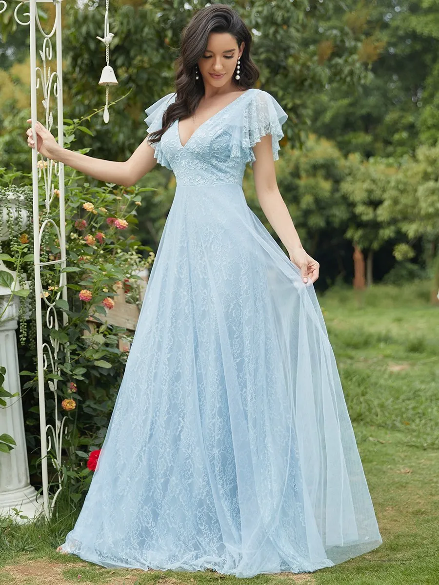 Ever-Pretty Double V-Neck Floor Length Wedding Dresses with Short Sleeve EP00857