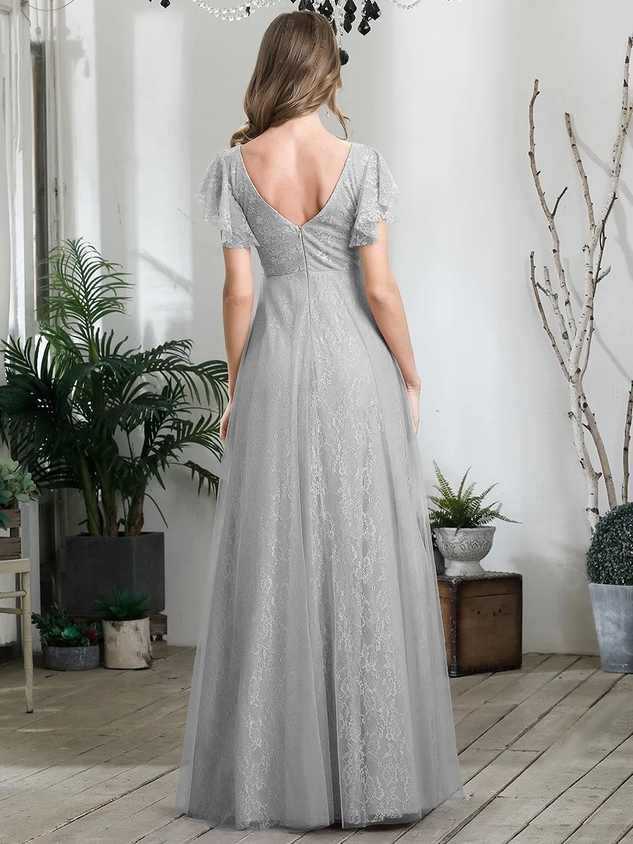 Ever-Pretty Double V-Neck Floor Length Wedding Dresses with Short Sleeve EP00857