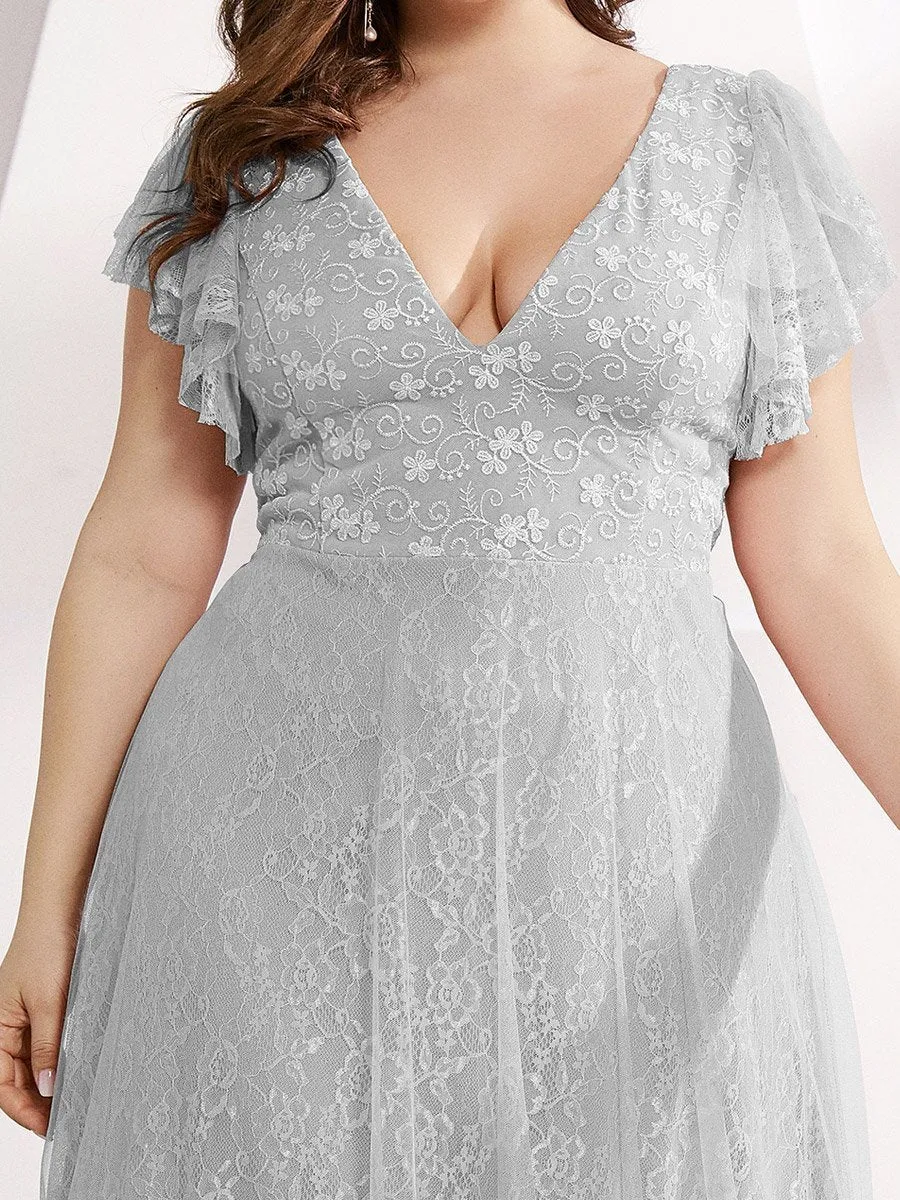 Ever-Pretty Double V-Neck Floor Length Wedding Dresses with Short Sleeve EP00857