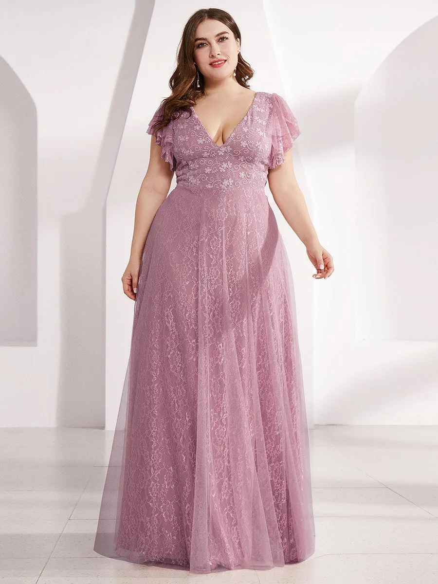 Ever-Pretty Double V-Neck Floor Length Wedding Dresses with Short Sleeve EP00857