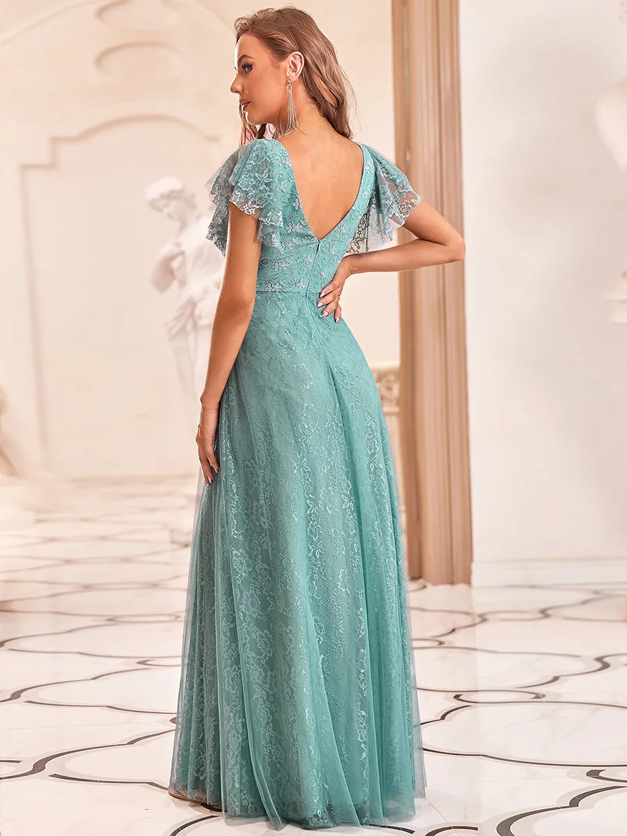 Ever-Pretty Double V-Neck Floor Length Wedding Dresses with Short Sleeve EP00857