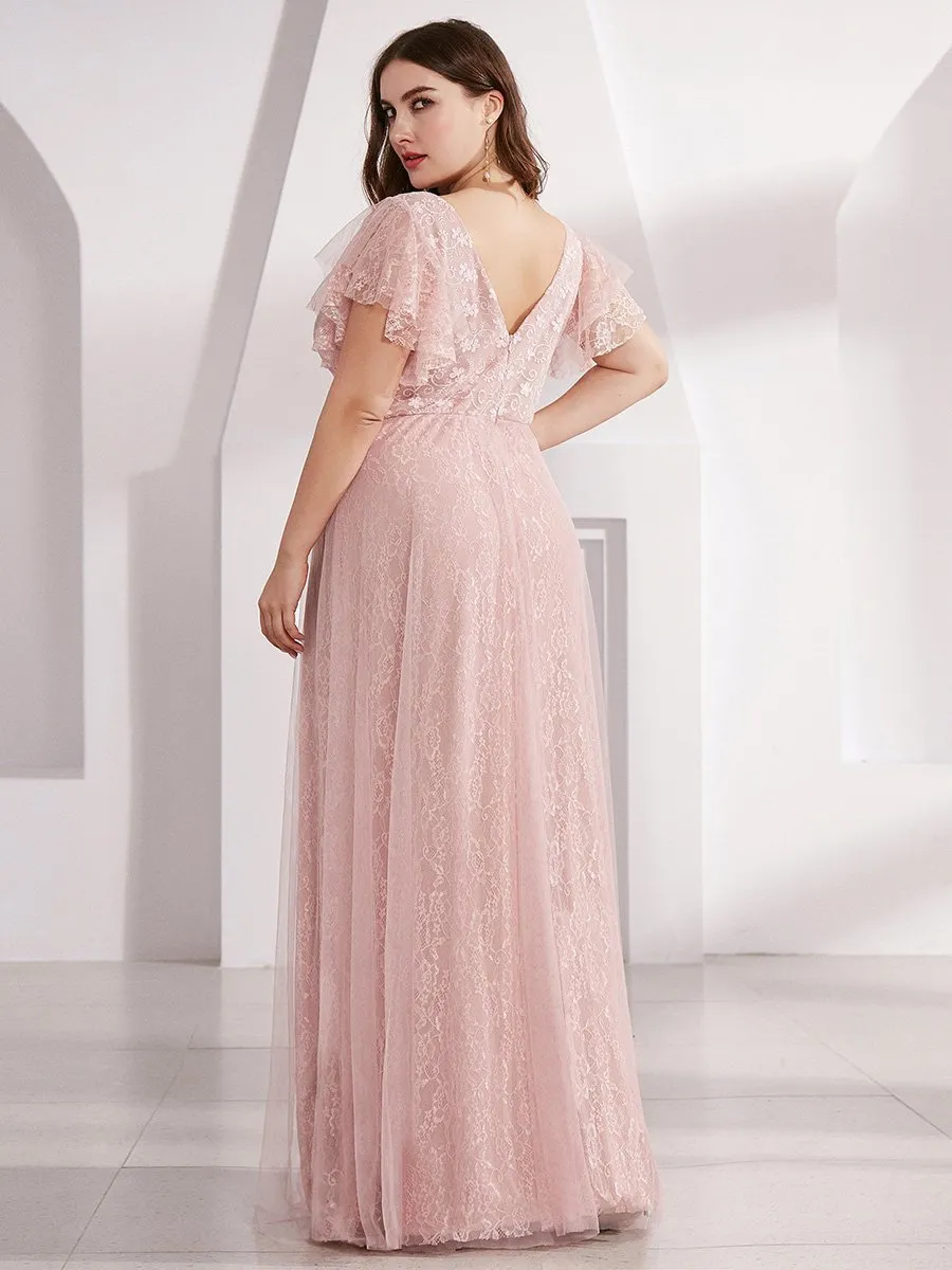 Ever-Pretty Double V-Neck Floor Length Wedding Dresses with Short Sleeve EP00857
