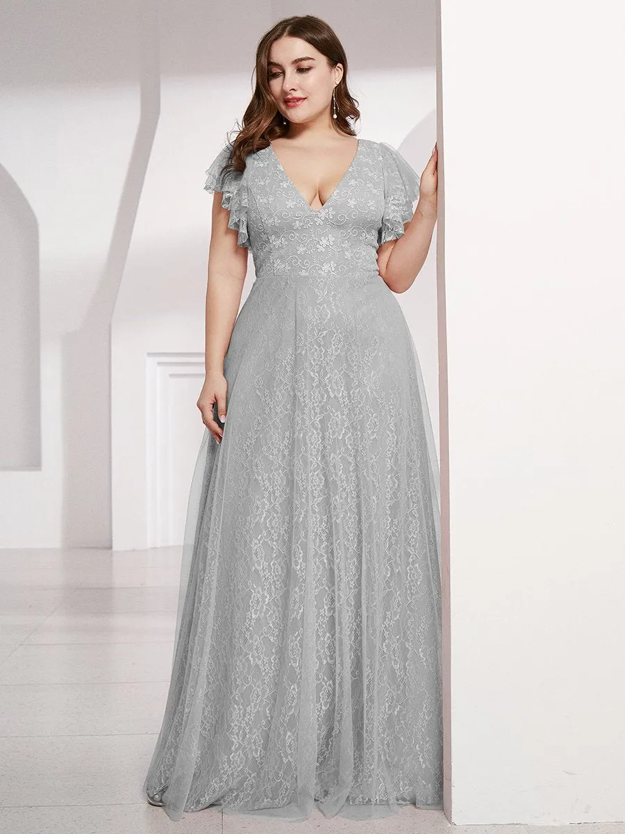 Ever-Pretty Double V-Neck Floor Length Wedding Dresses with Short Sleeve EP00857