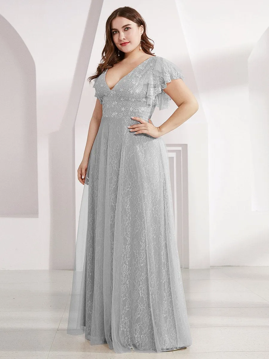Ever-Pretty Double V-Neck Floor Length Wedding Dresses with Short Sleeve EP00857