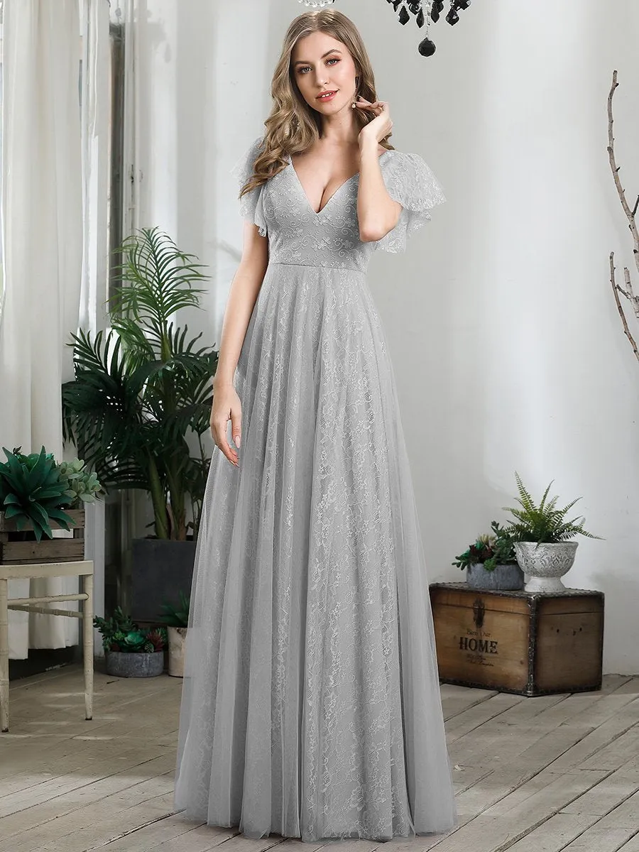 Ever-Pretty Double V-Neck Floor Length Wedding Dresses with Short Sleeve EP00857
