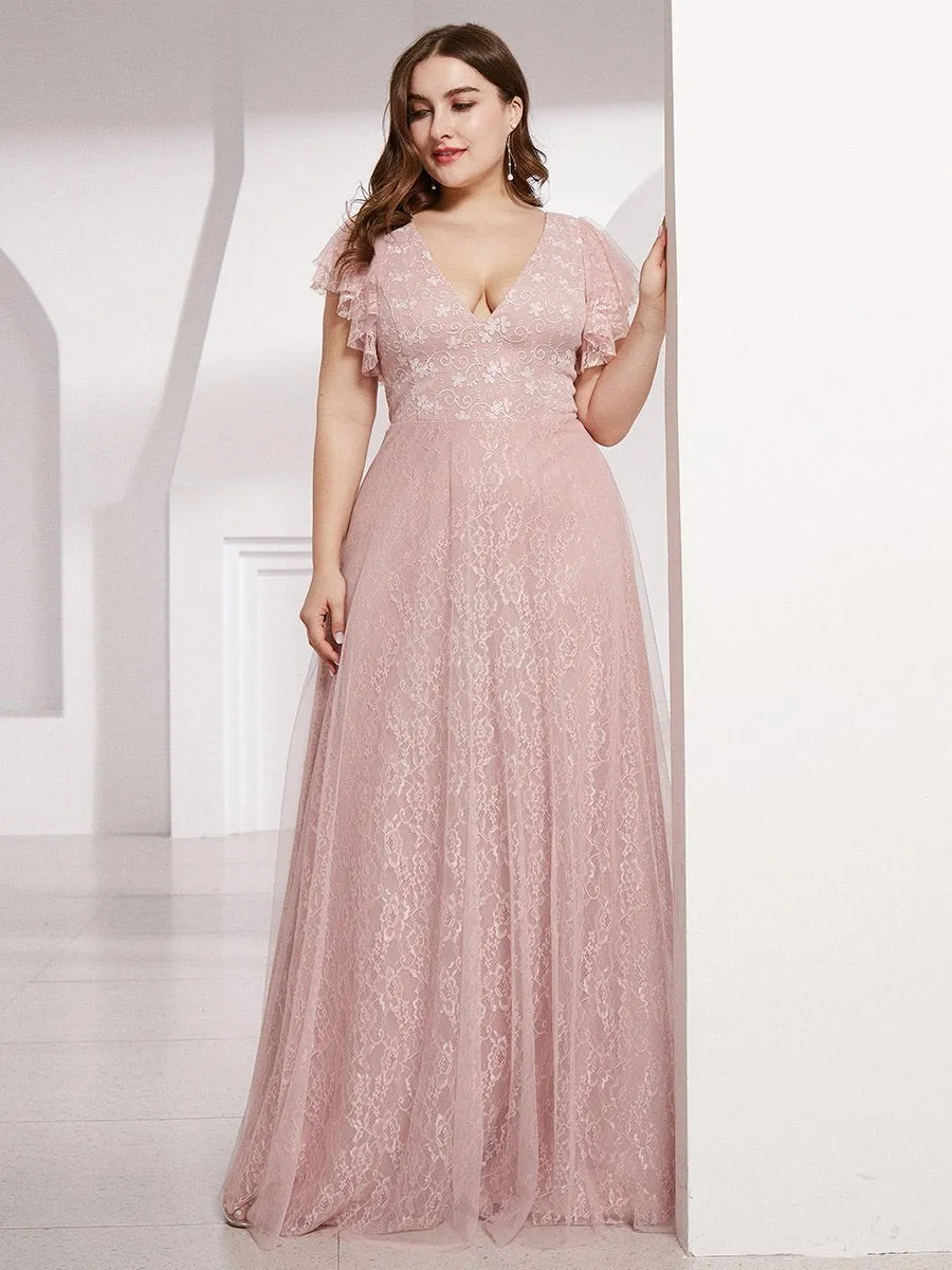 Ever-Pretty Double V-Neck Floor Length Wedding Dresses with Short Sleeve EP00857