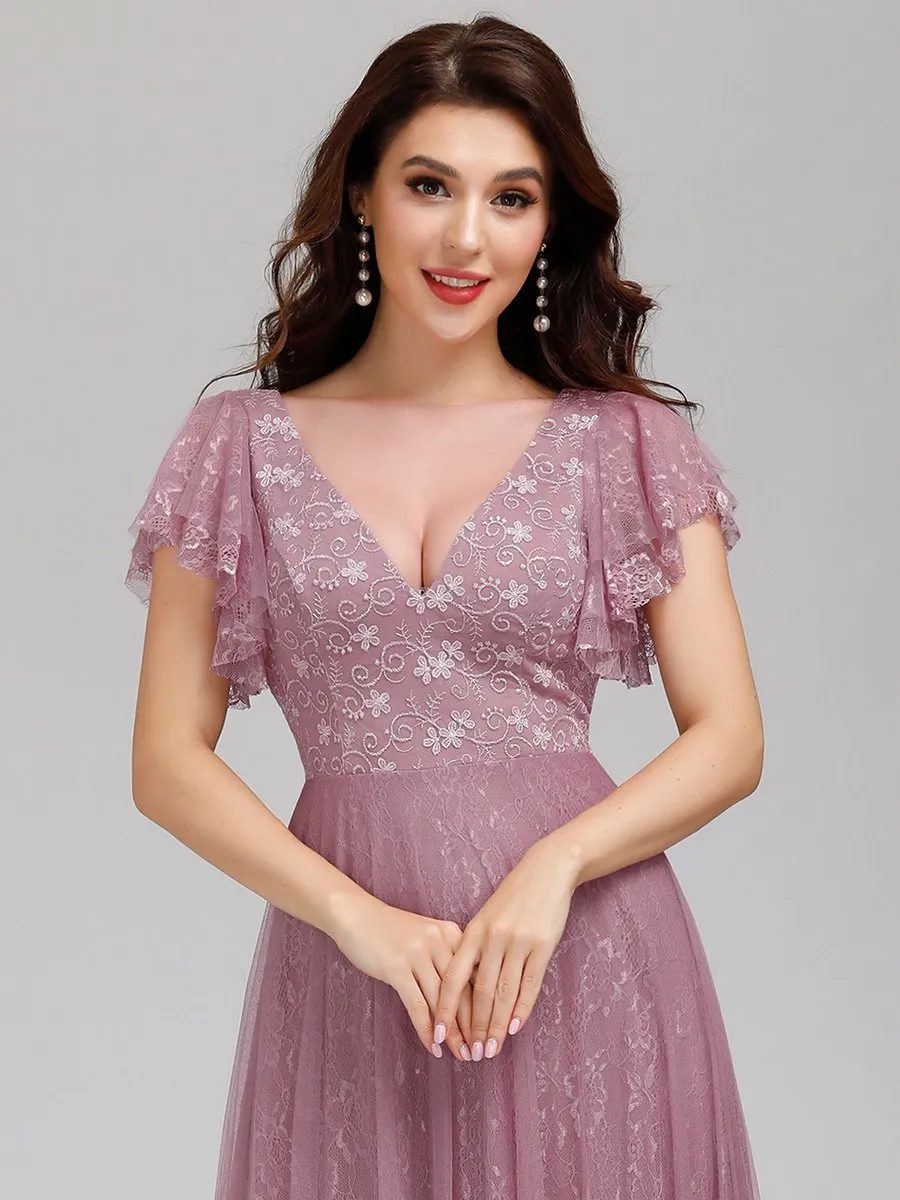 Ever-Pretty Double V-Neck Floor Length Wedding Dresses with Short Sleeve EP00857
