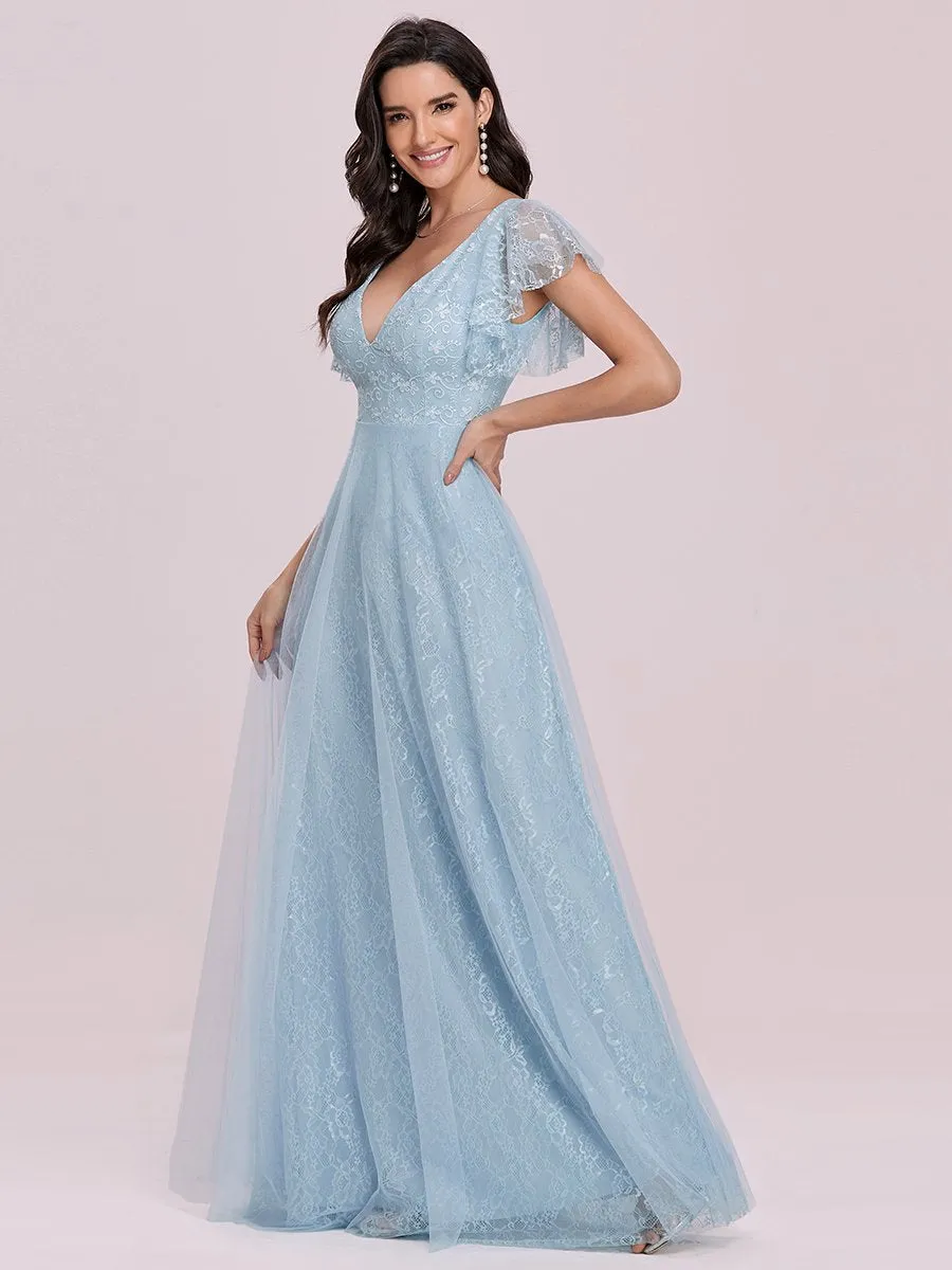 Ever-Pretty Double V-Neck Floor Length Wedding Dresses with Short Sleeve EP00857