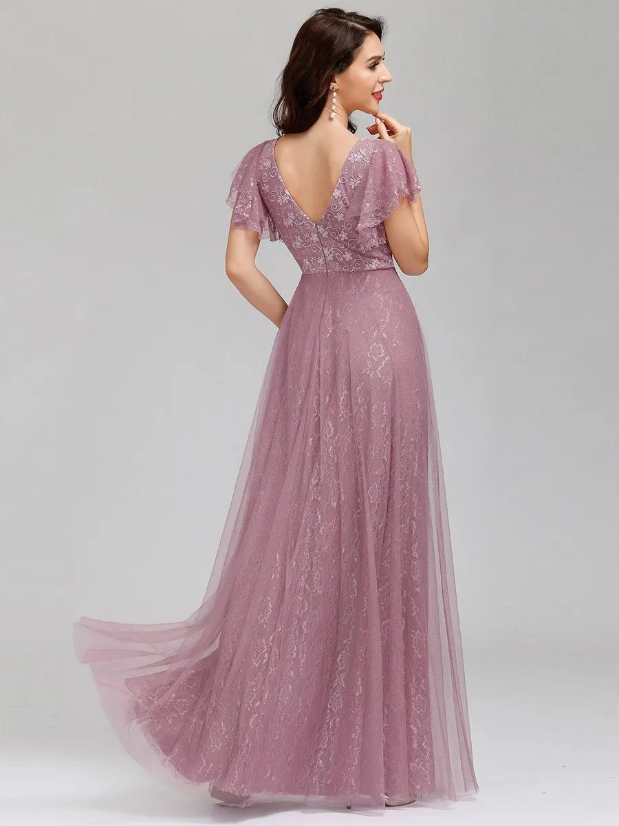Ever-Pretty Double V-Neck Floor Length Wedding Dresses with Short Sleeve EP00857