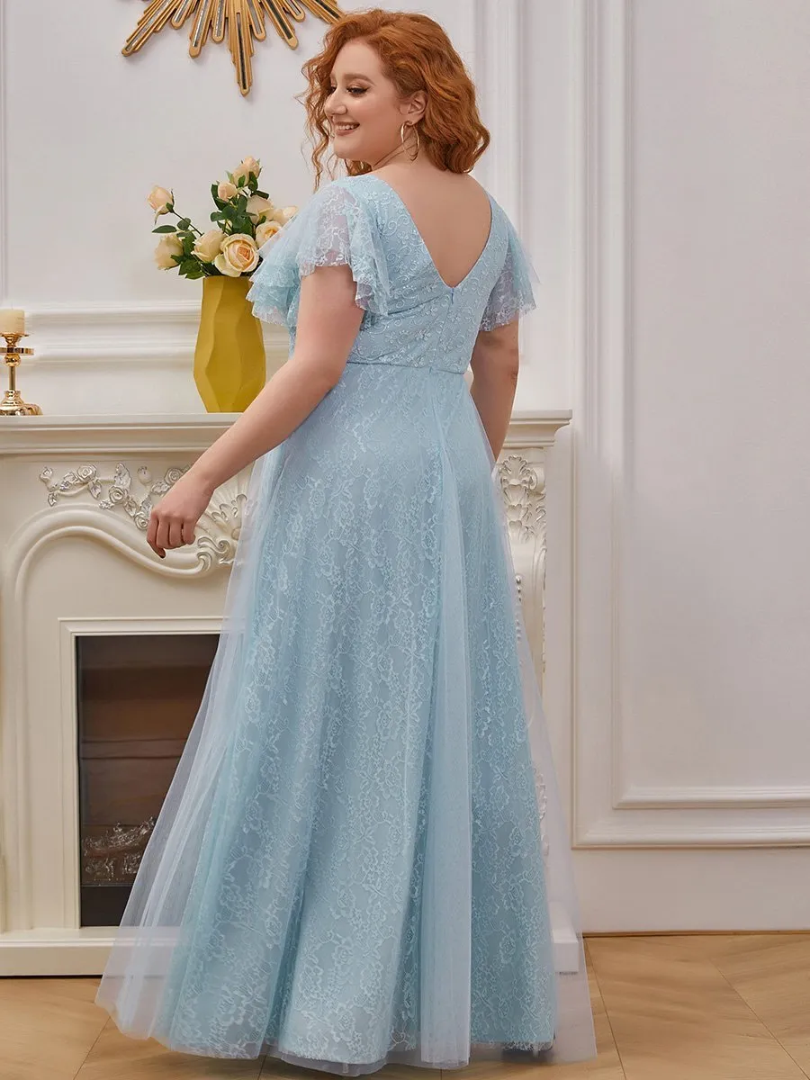 Ever-Pretty Double V-Neck Floor Length Wedding Dresses with Short Sleeve EP00857