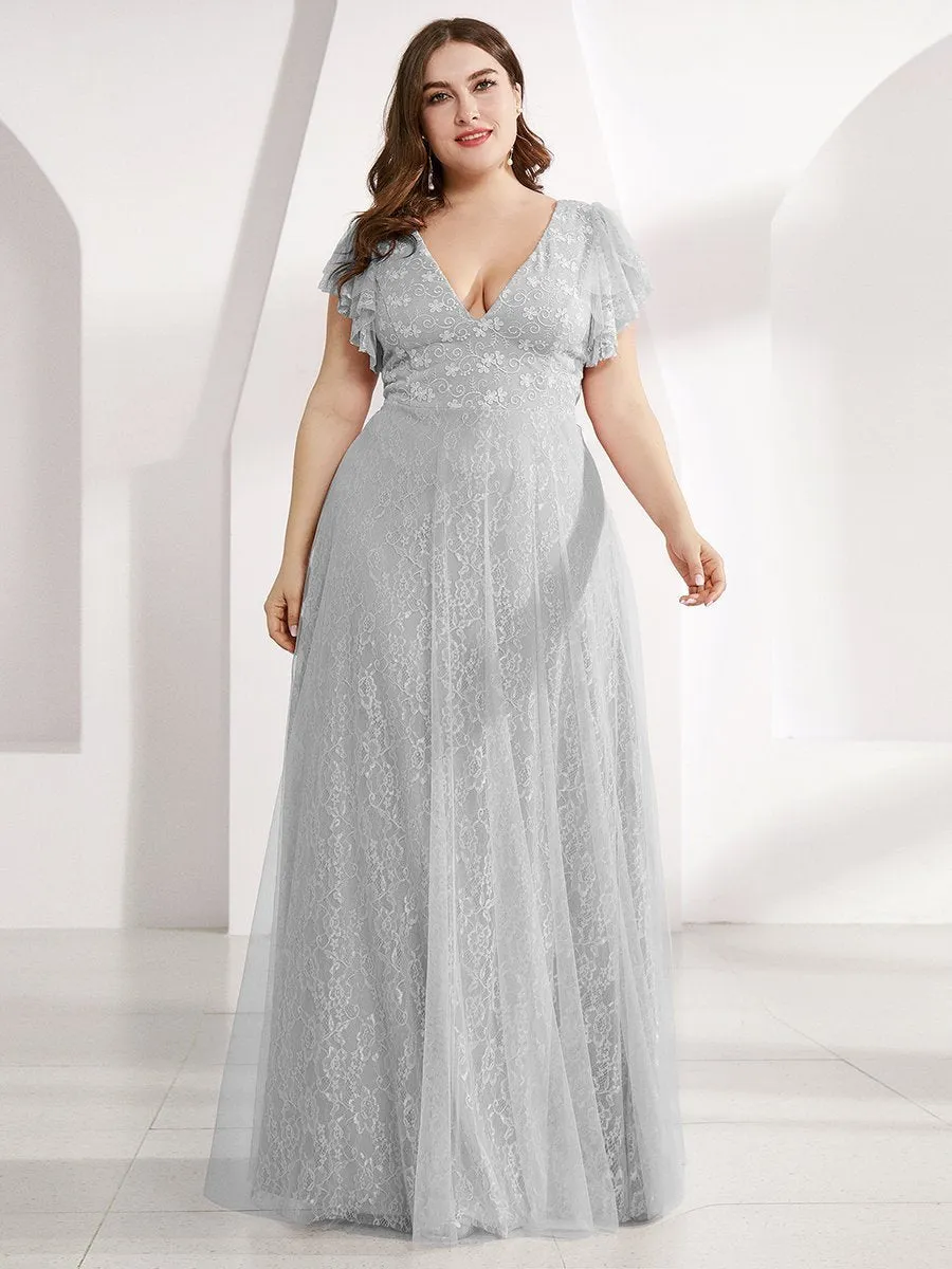 Ever-Pretty Double V-Neck Floor Length Wedding Dresses with Short Sleeve EP00857