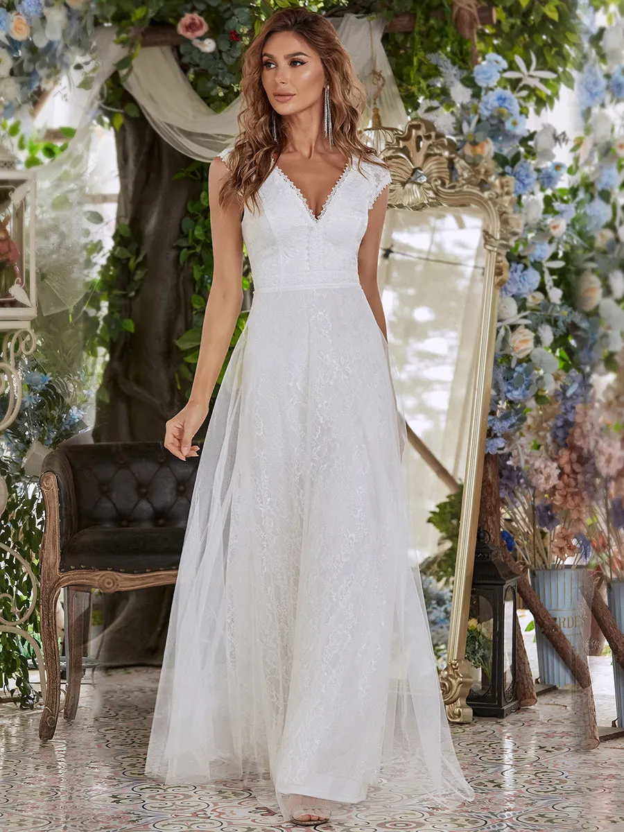 Ever-Pretty Romantic White Maxi Lace Wholesale Wedding Dresses EP00657