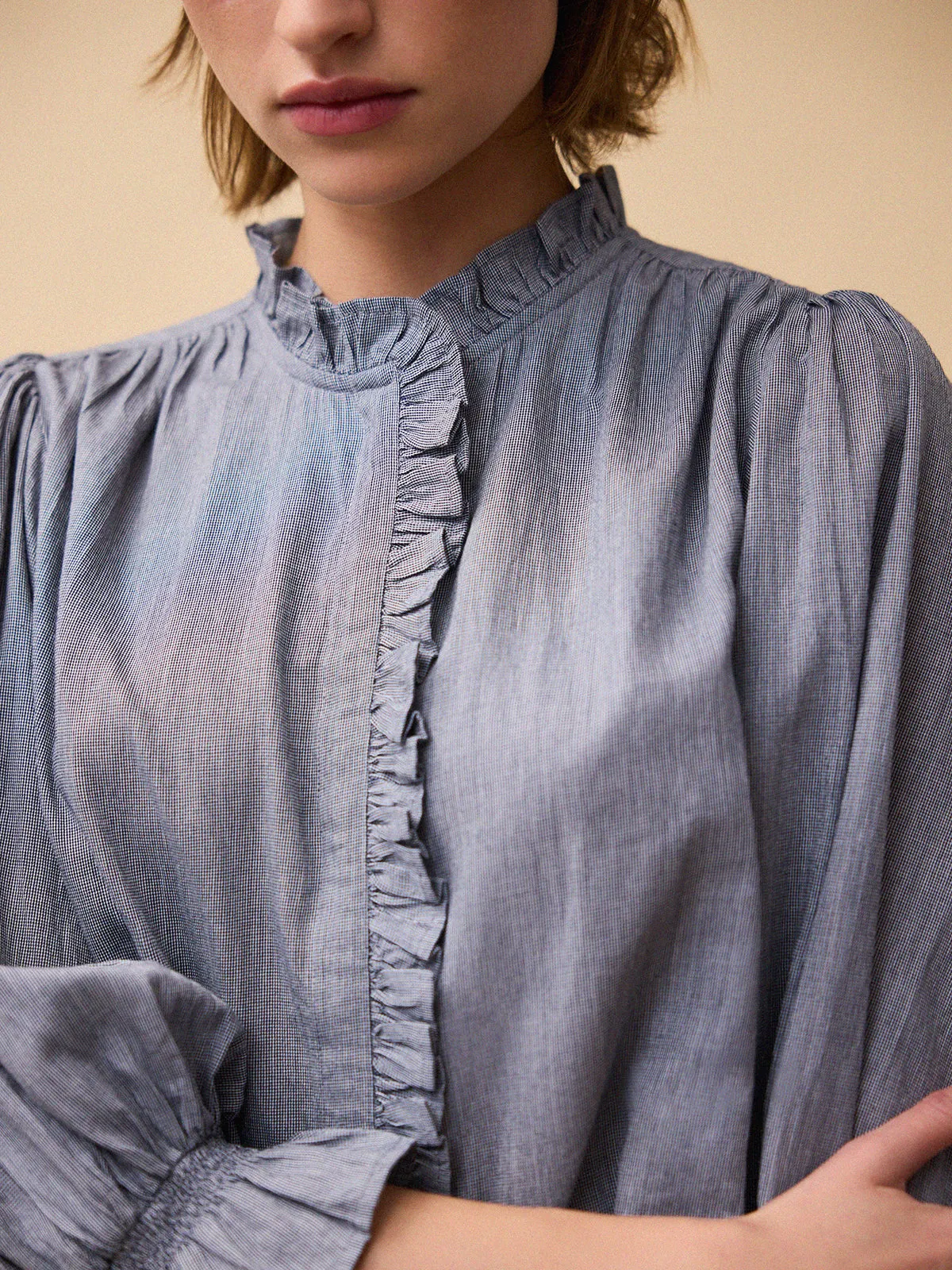 Frankie Mini Gingham Blouse - Grey