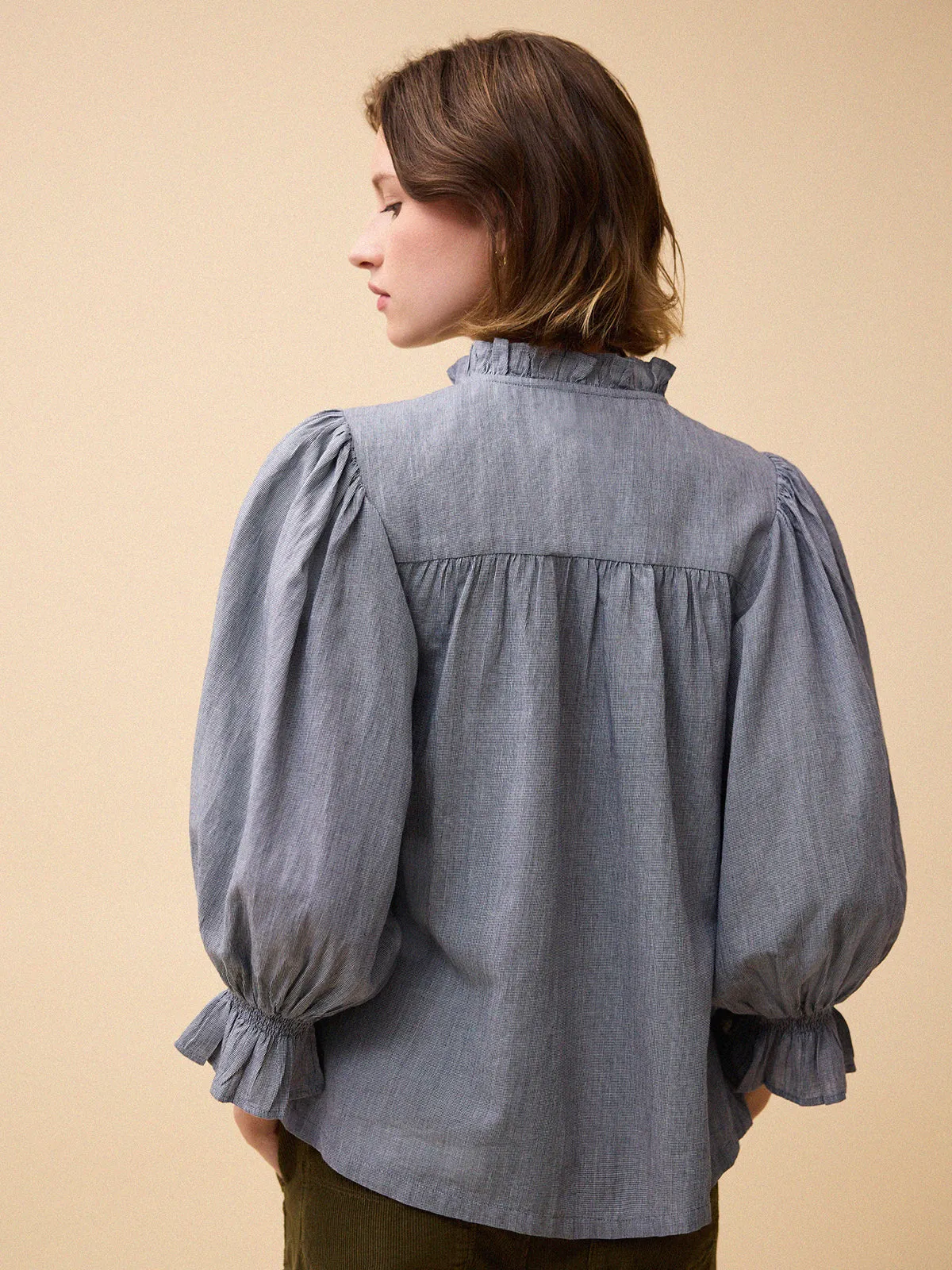 Frankie Mini Gingham Blouse - Grey