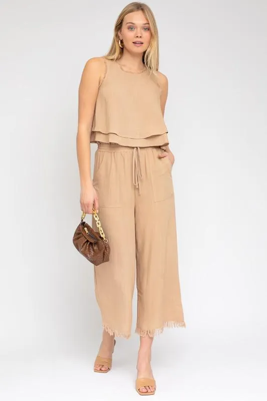 Frayed Hem Tie Pants