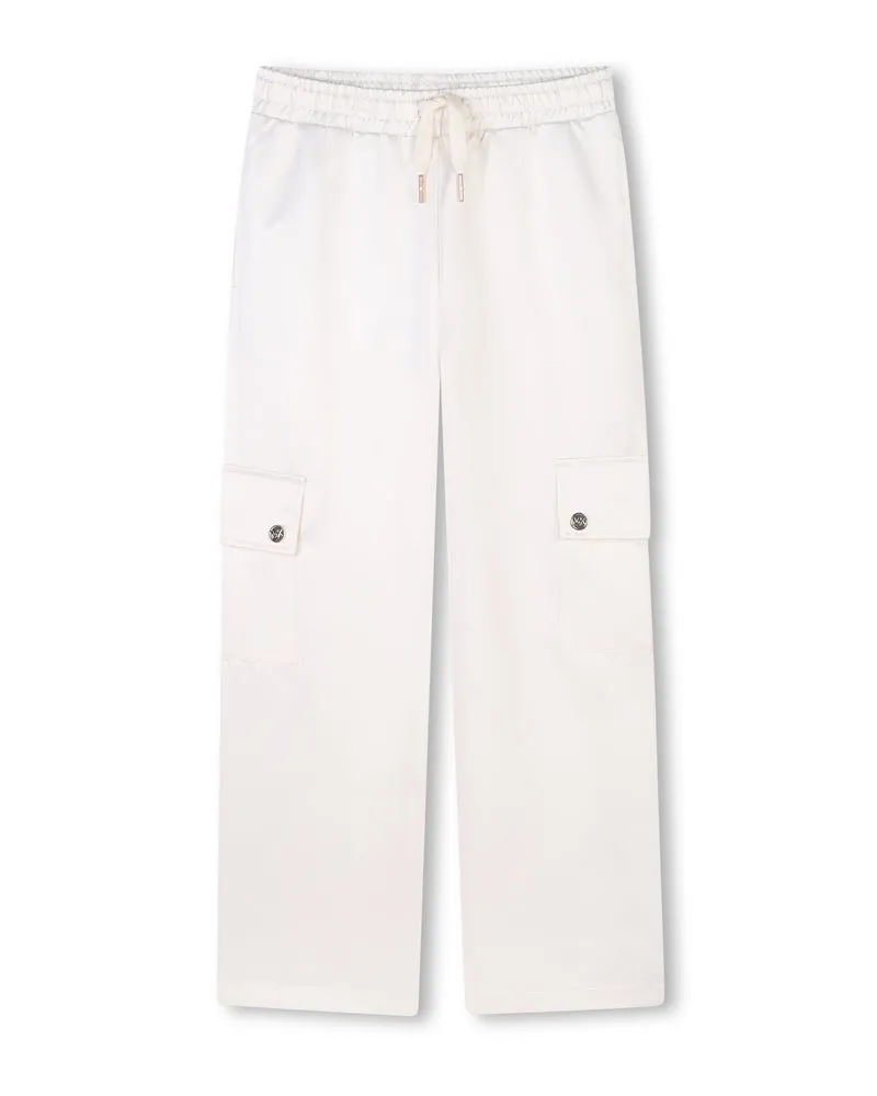 Girls Ivory Satin Cargo Pants