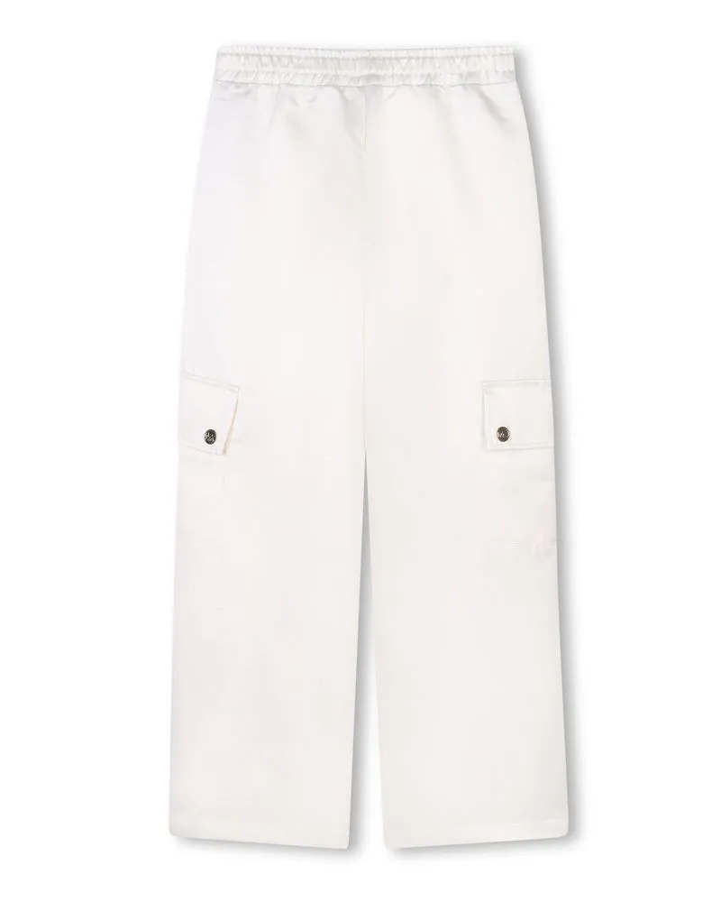 Girls Ivory Satin Cargo Pants