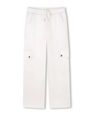 Girls Ivory Satin Cargo Pants