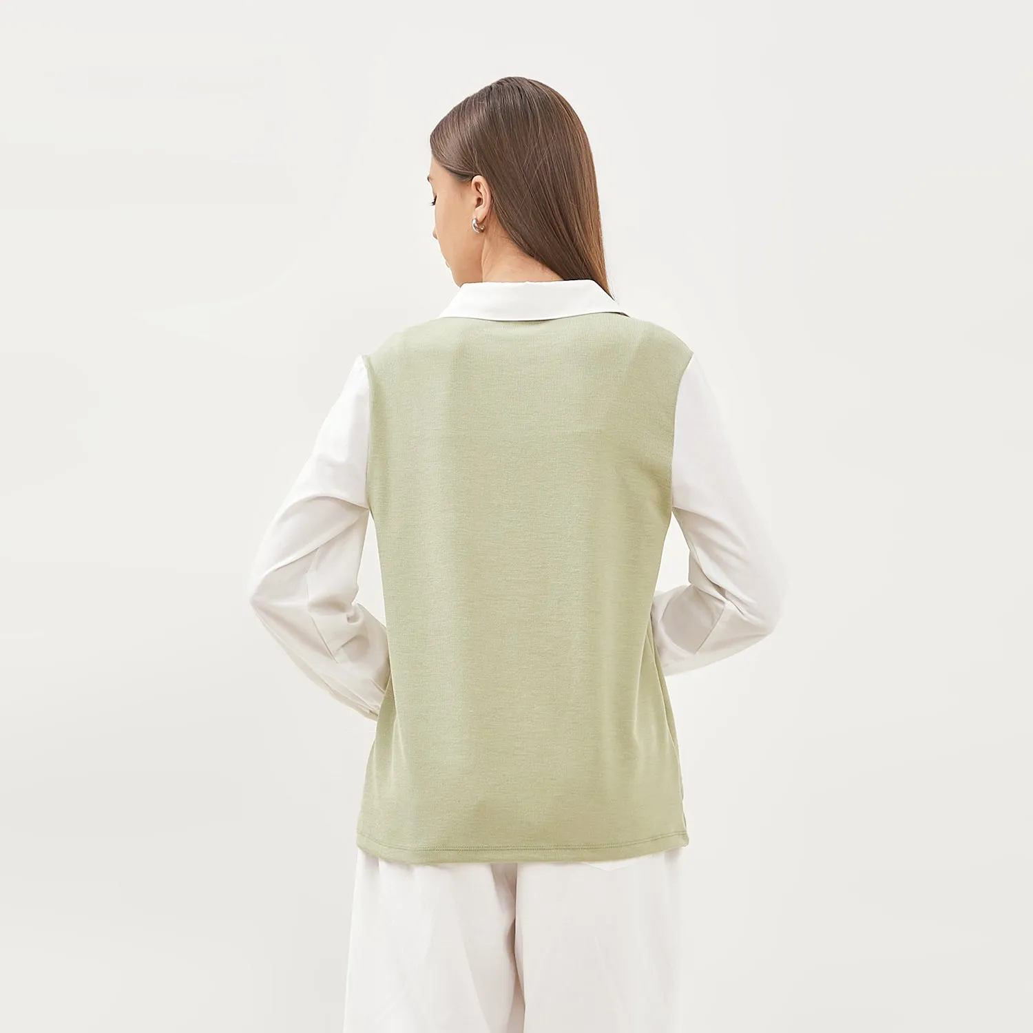 GRAPHIS Collared V-Neck Sweater Look Shirt