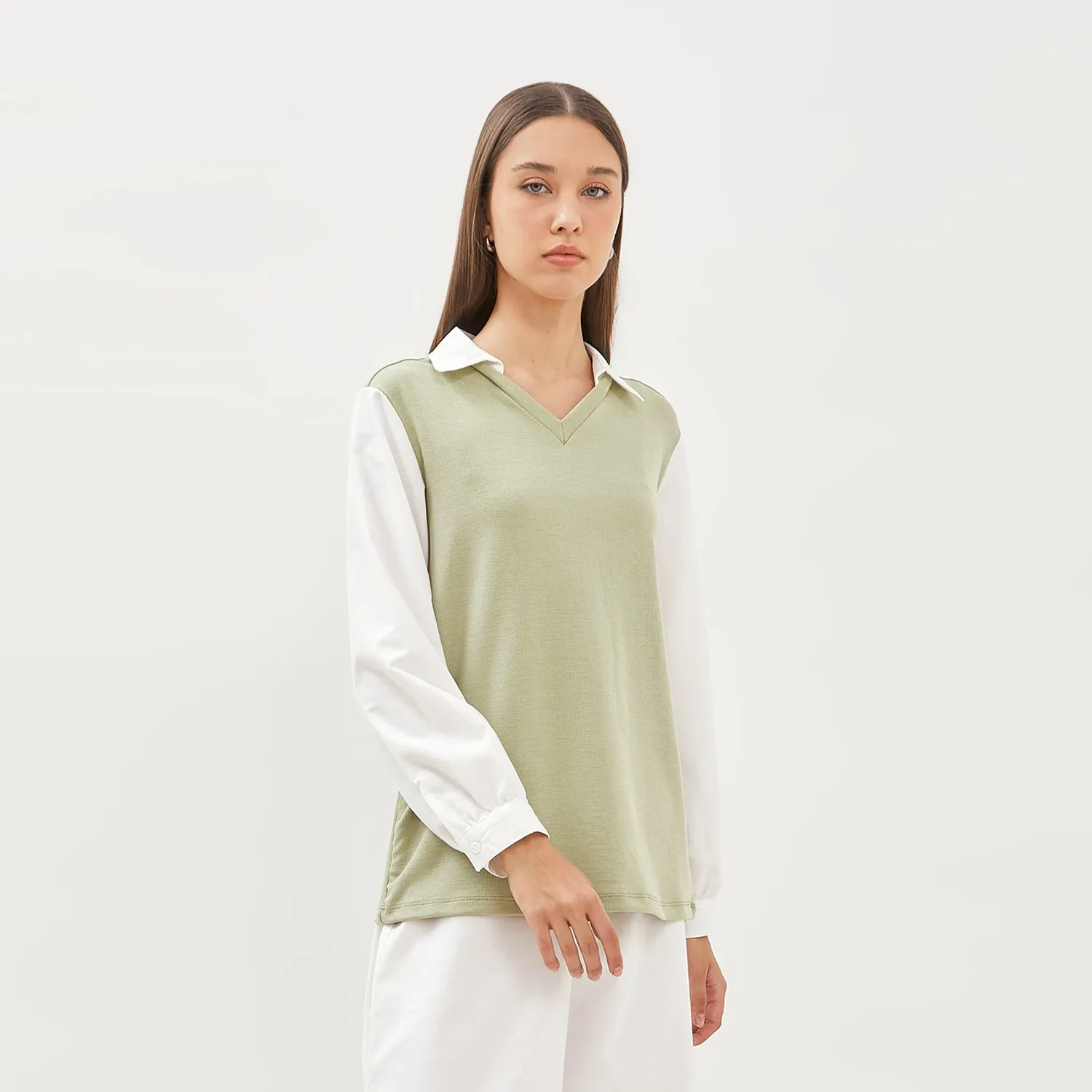 GRAPHIS Collared V-Neck Sweater Look Shirt