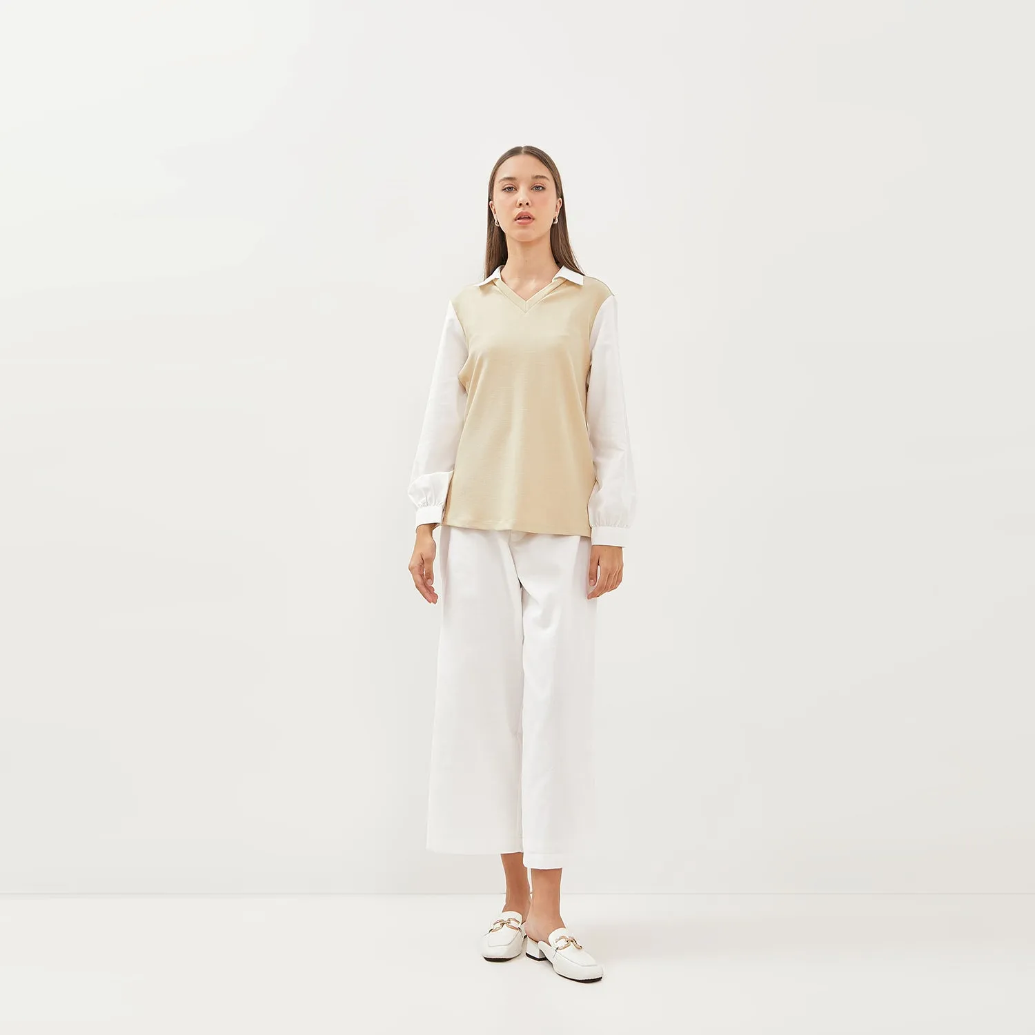 GRAPHIS Collared V-Neck Sweater Look Shirt