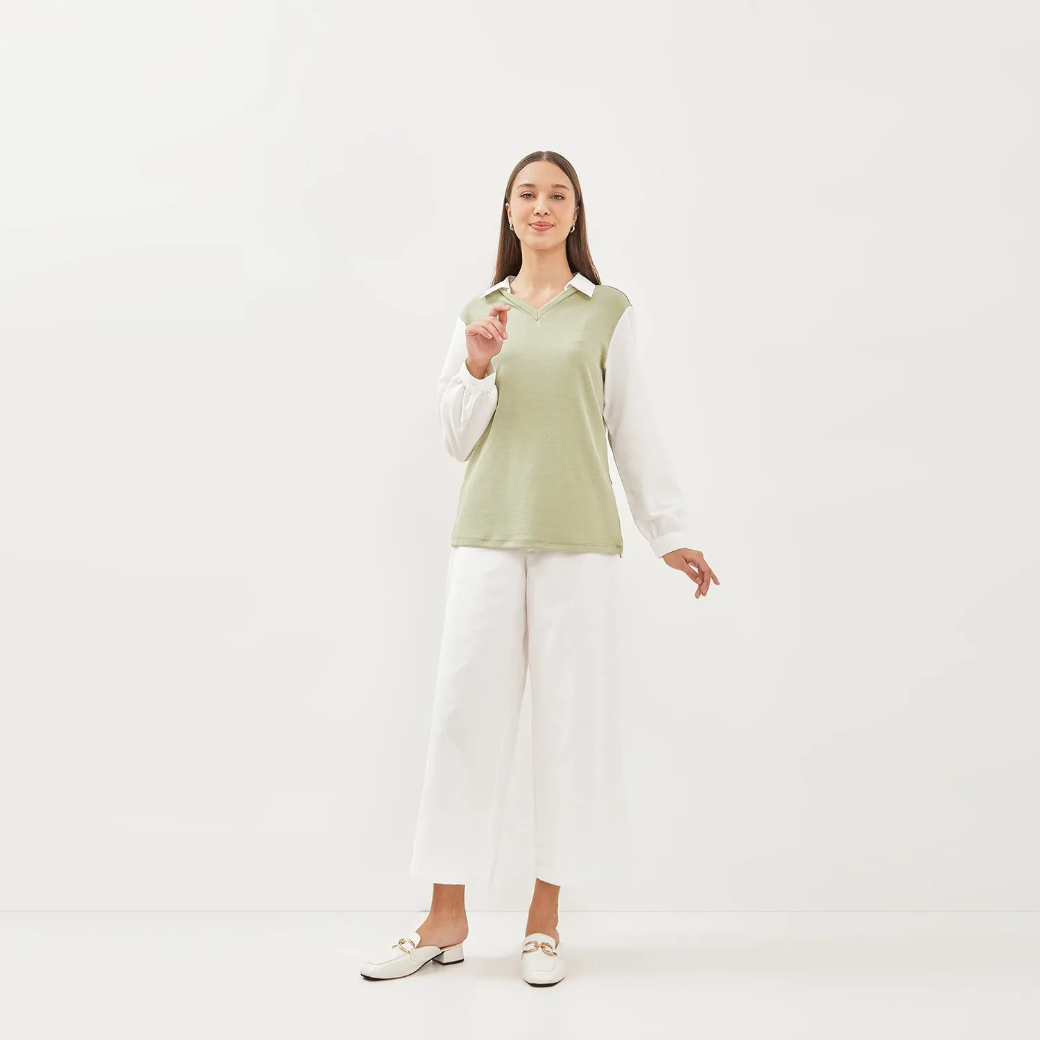 GRAPHIS Collared V-Neck Sweater Look Shirt