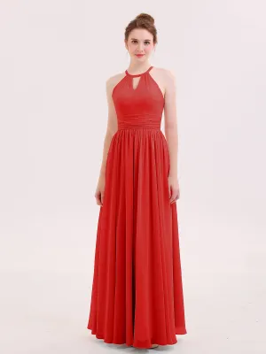 Halter Long Chiffon Dress of Bridesmaids Red Plus Size