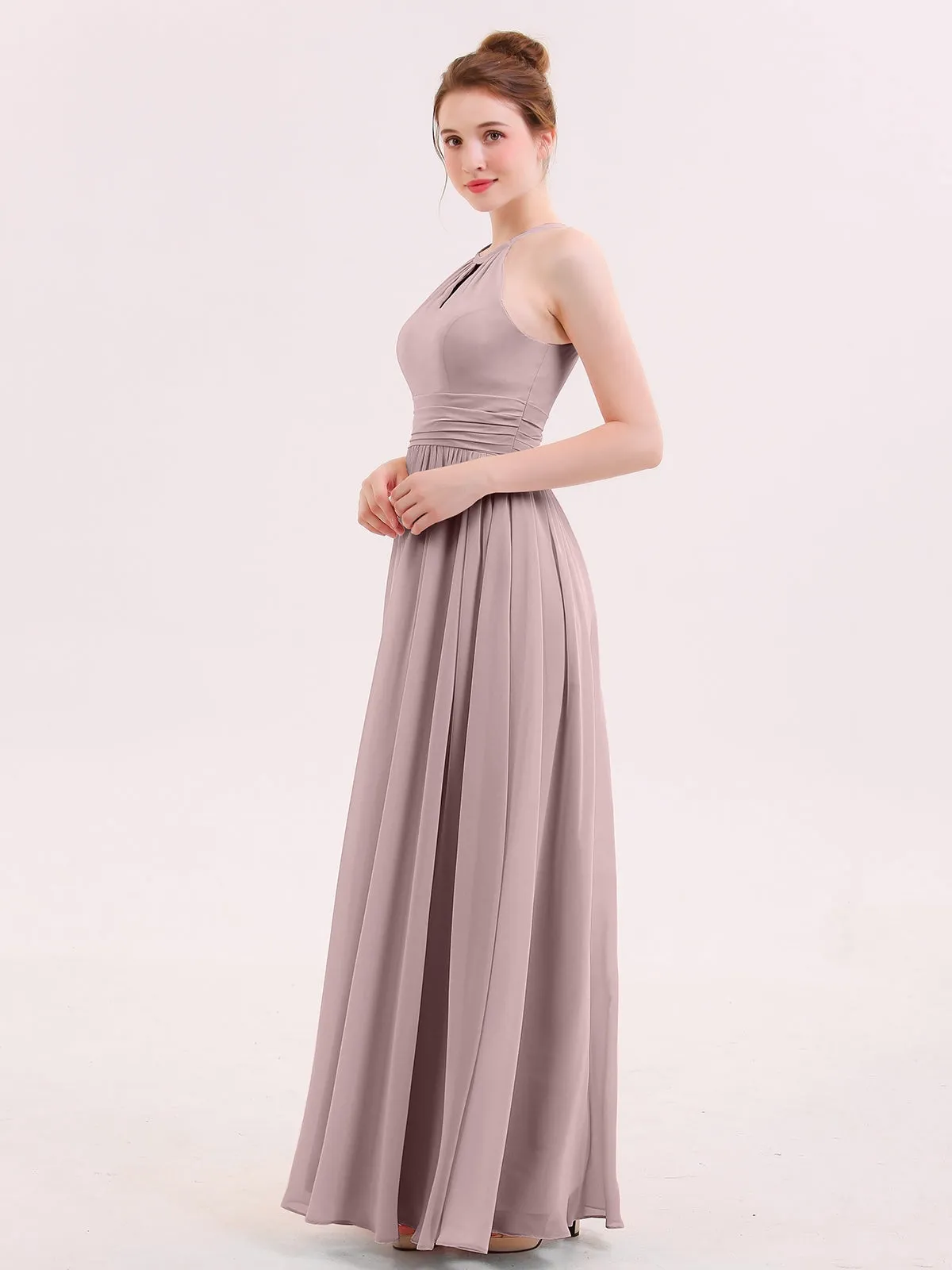 Halter Long Chiffon Dress of Bridesmaids Vintage Mauve Plus Size