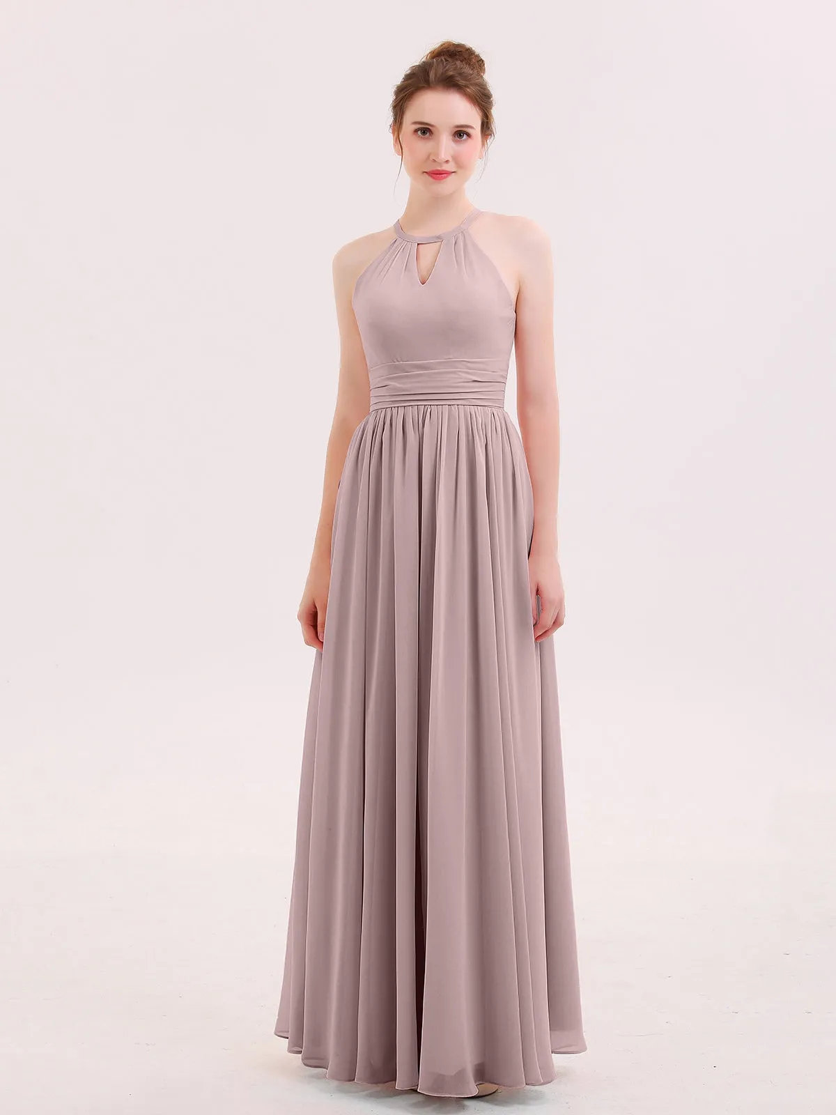 Halter Long Chiffon Dress of Bridesmaids Vintage Mauve Plus Size