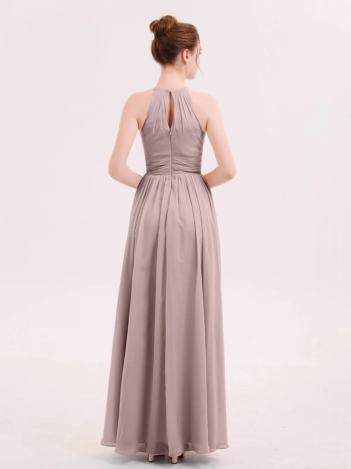 Halter Long Chiffon Dress of Bridesmaids Vintage Mauve Plus Size