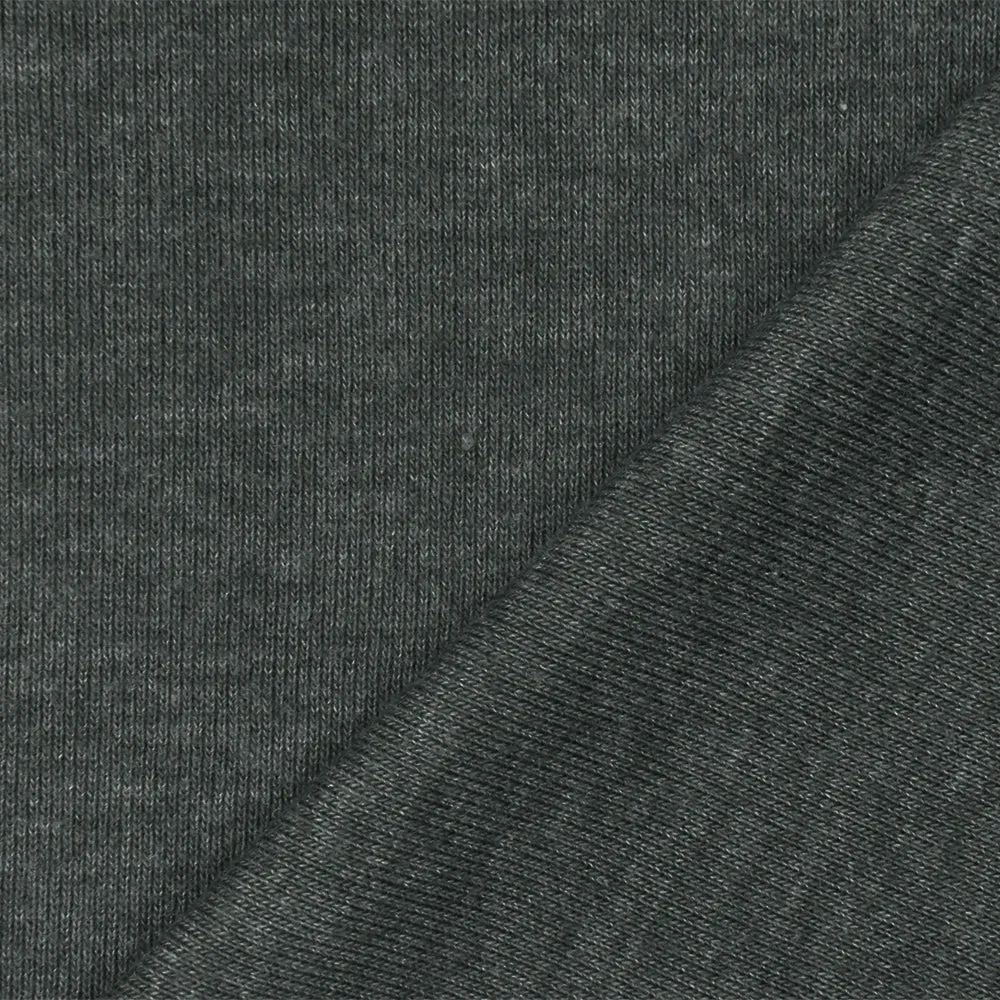 Heather Dark Gray Organic Cotton Poly Stretch Spandex Rib Knit Fabric