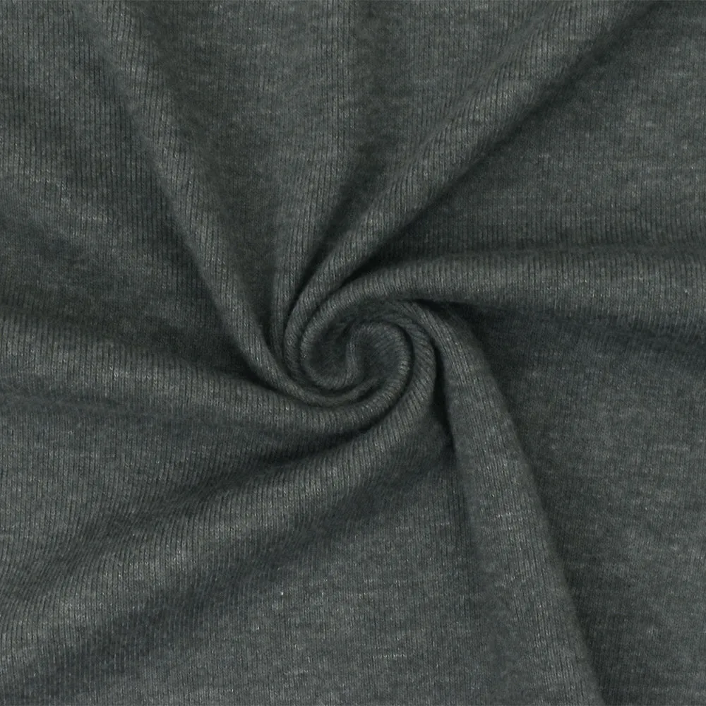 Heather Dark Gray Organic Cotton Poly Stretch Spandex Rib Knit Fabric