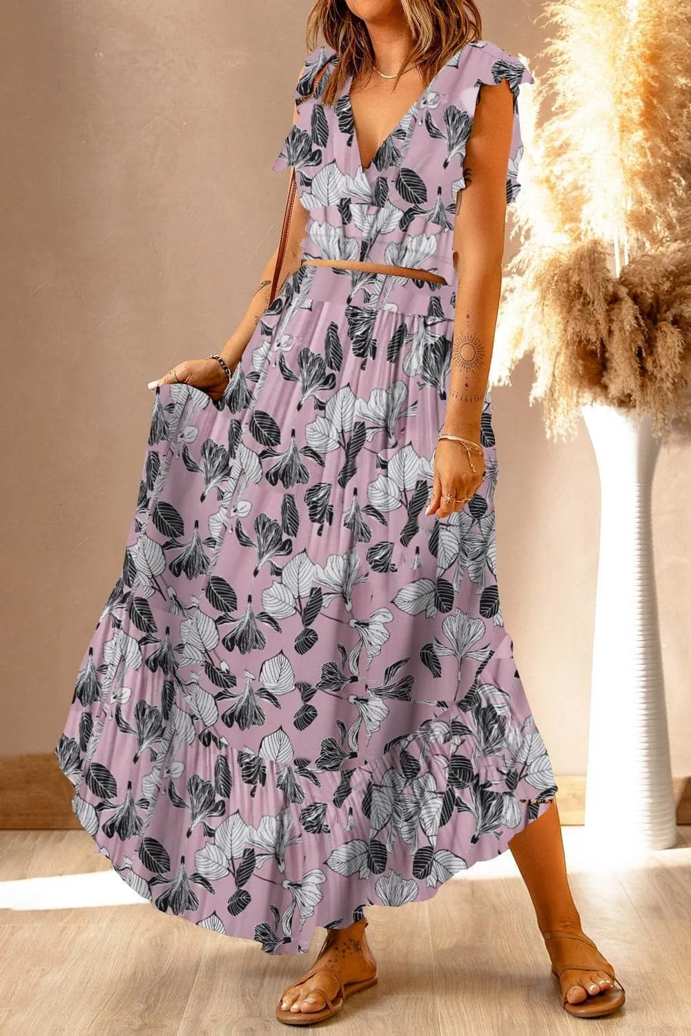 Hendrix Printed Tie Back Cropped Top and Maxi Skirt Set