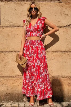 Hendrix Printed Tie Back Cropped Top and Maxi Skirt Set