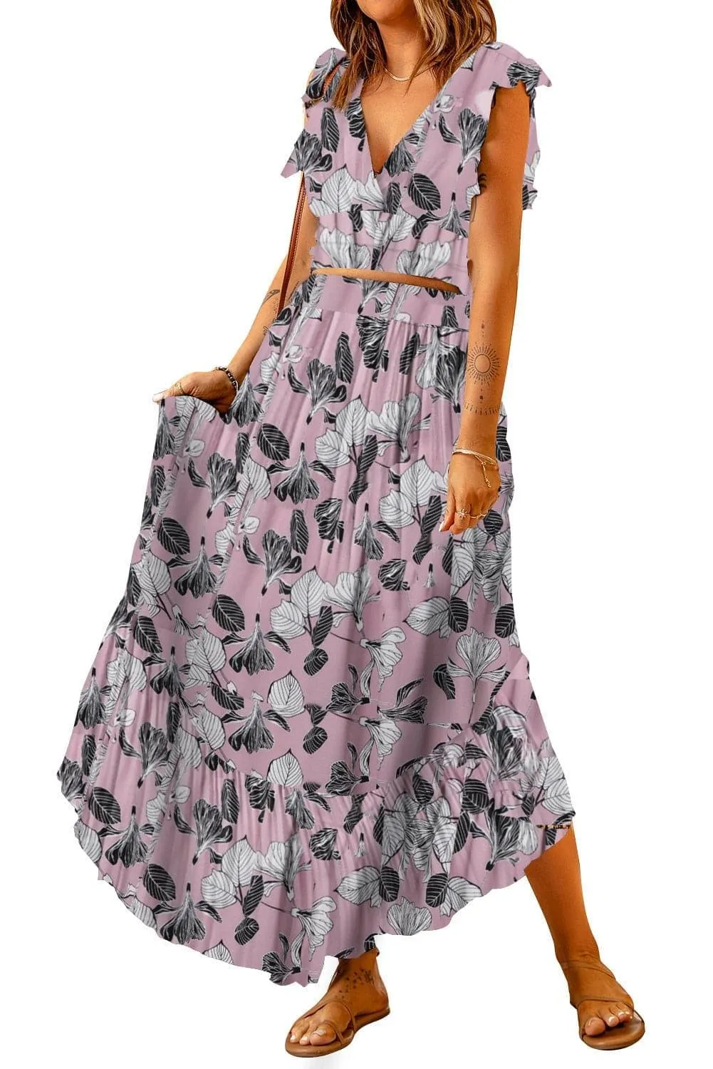Hendrix Printed Tie Back Cropped Top and Maxi Skirt Set