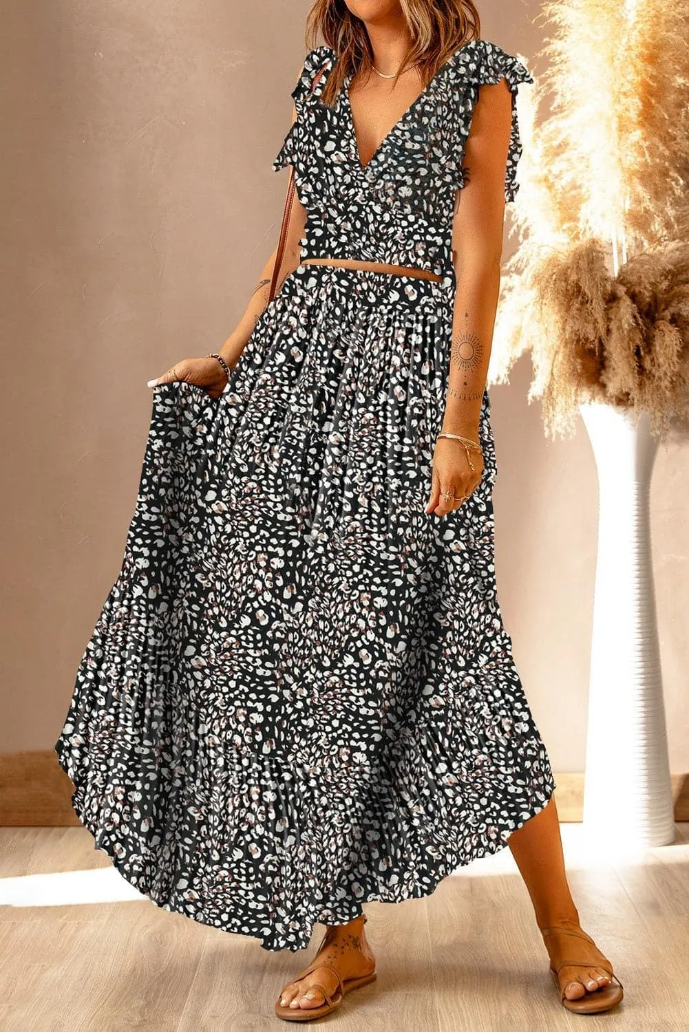 Hendrix Printed Tie Back Cropped Top and Maxi Skirt Set