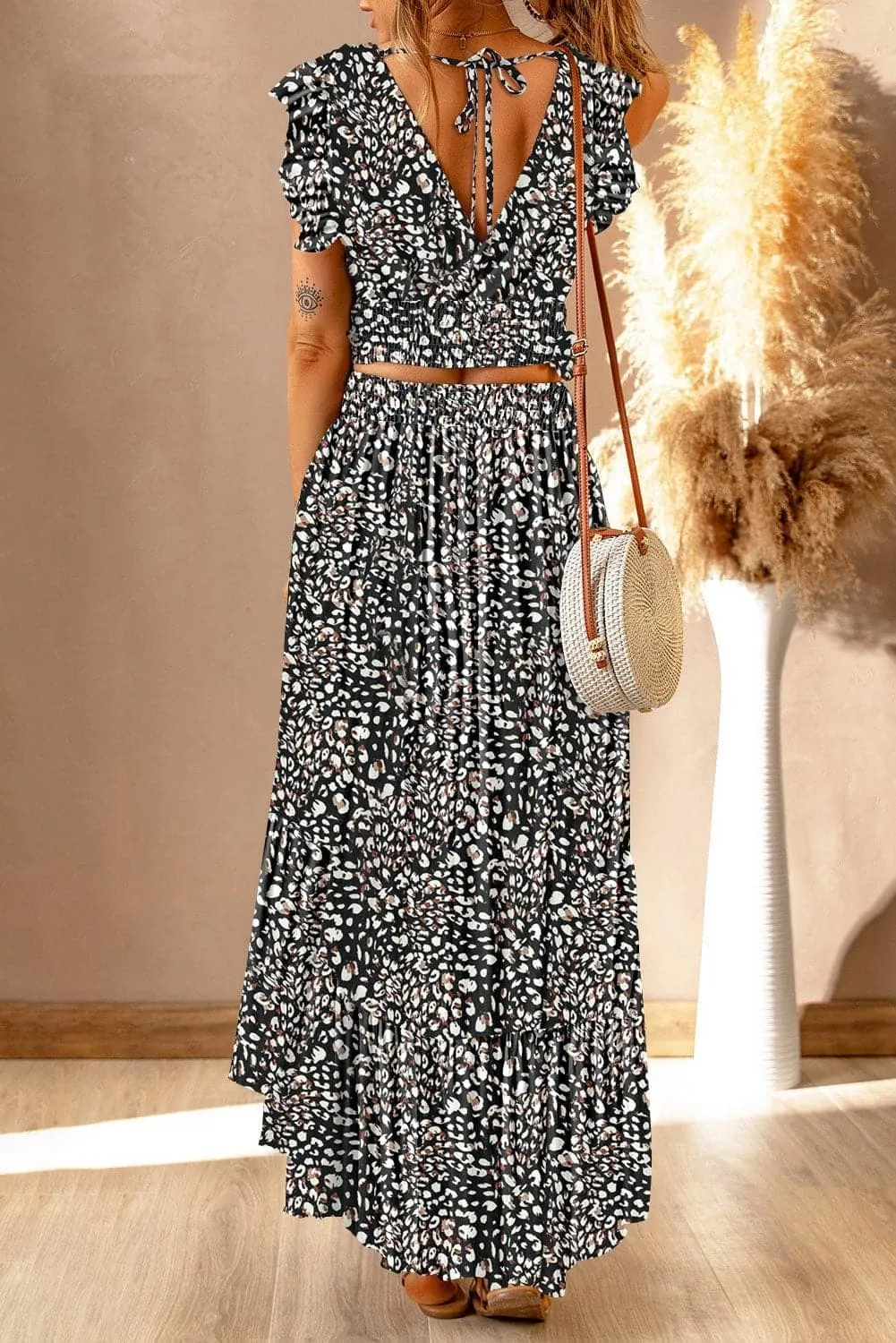 Hendrix Printed Tie Back Cropped Top and Maxi Skirt Set