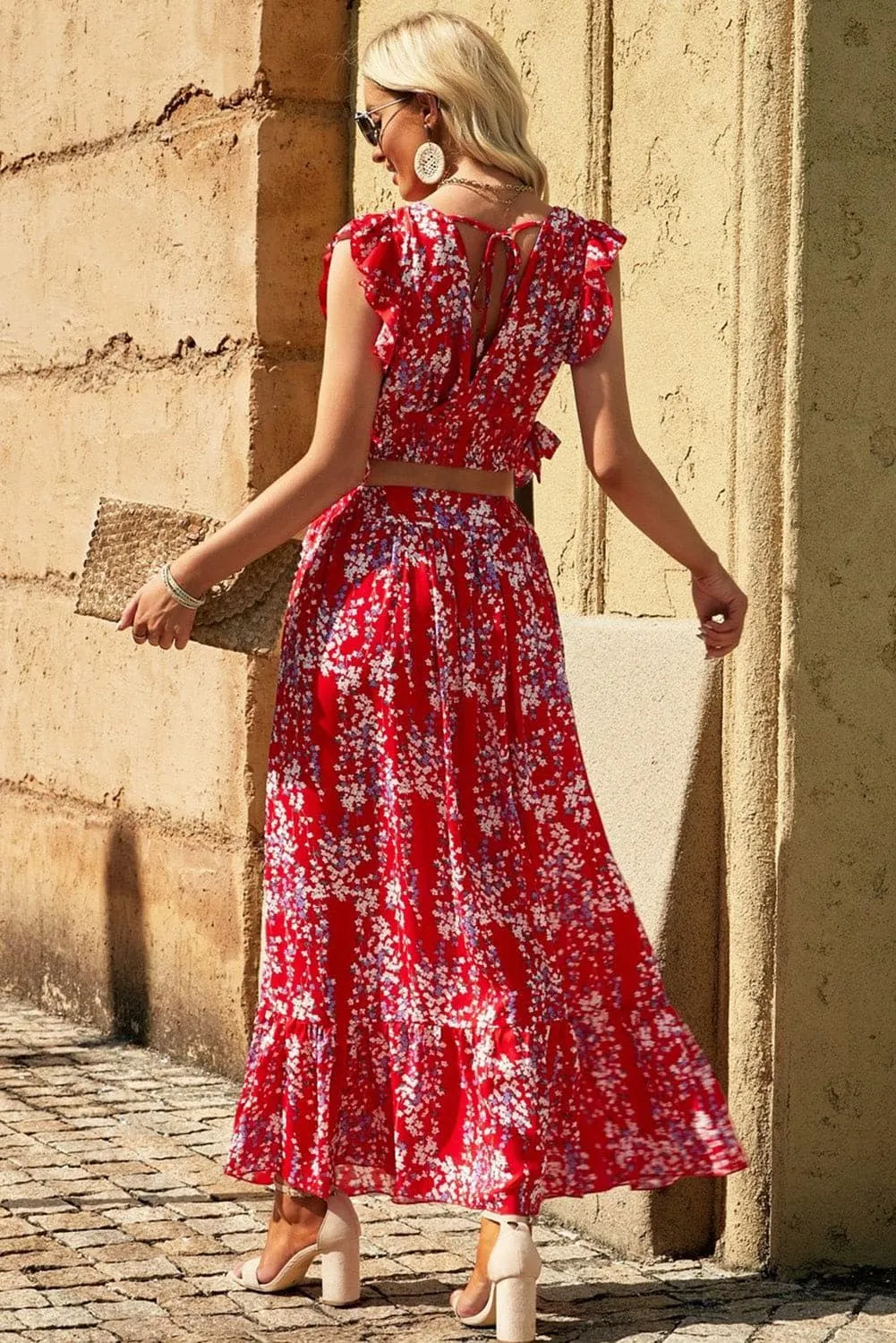 Hendrix Printed Tie Back Cropped Top and Maxi Skirt Set