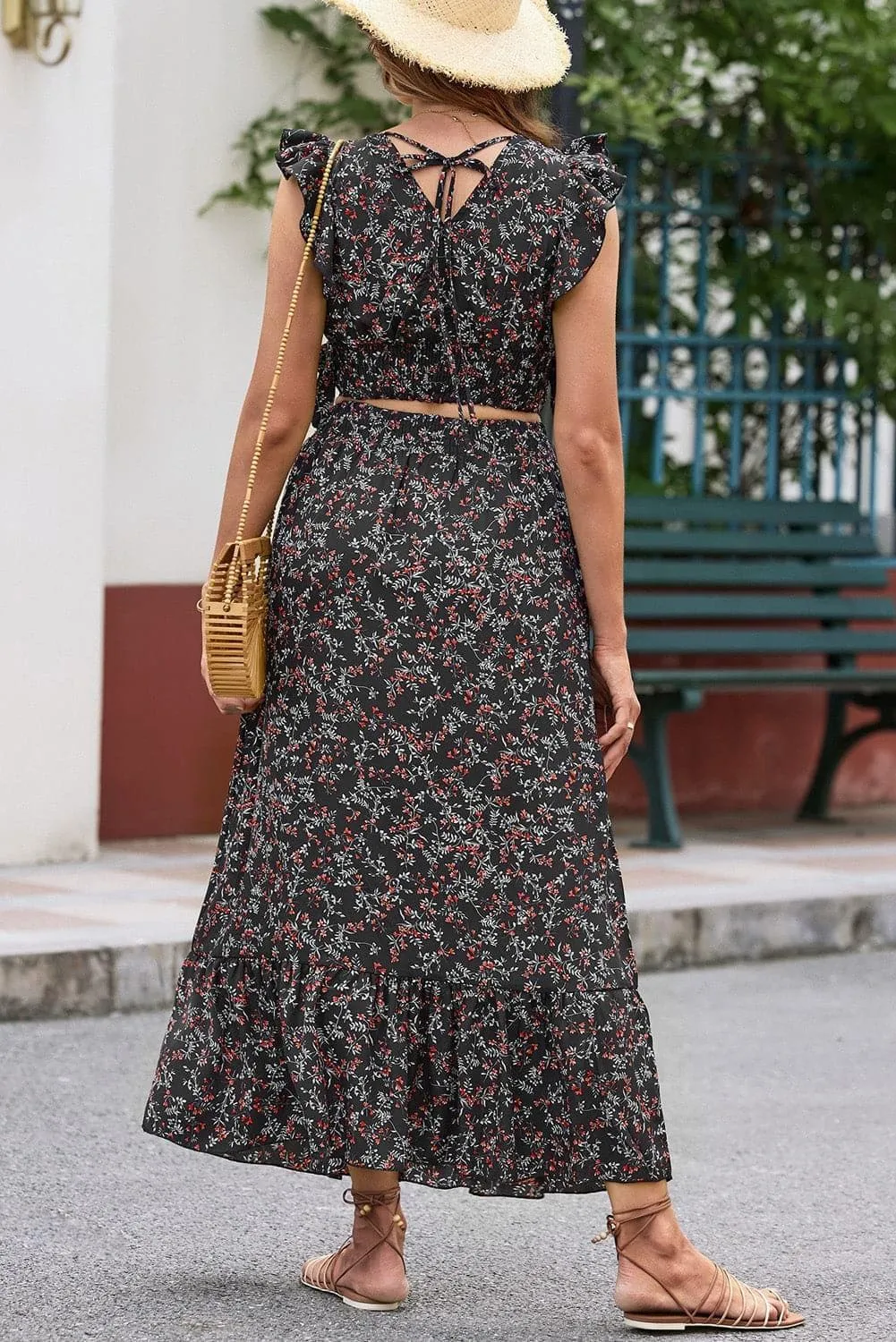 Hendrix Printed Tie Back Cropped Top and Maxi Skirt Set