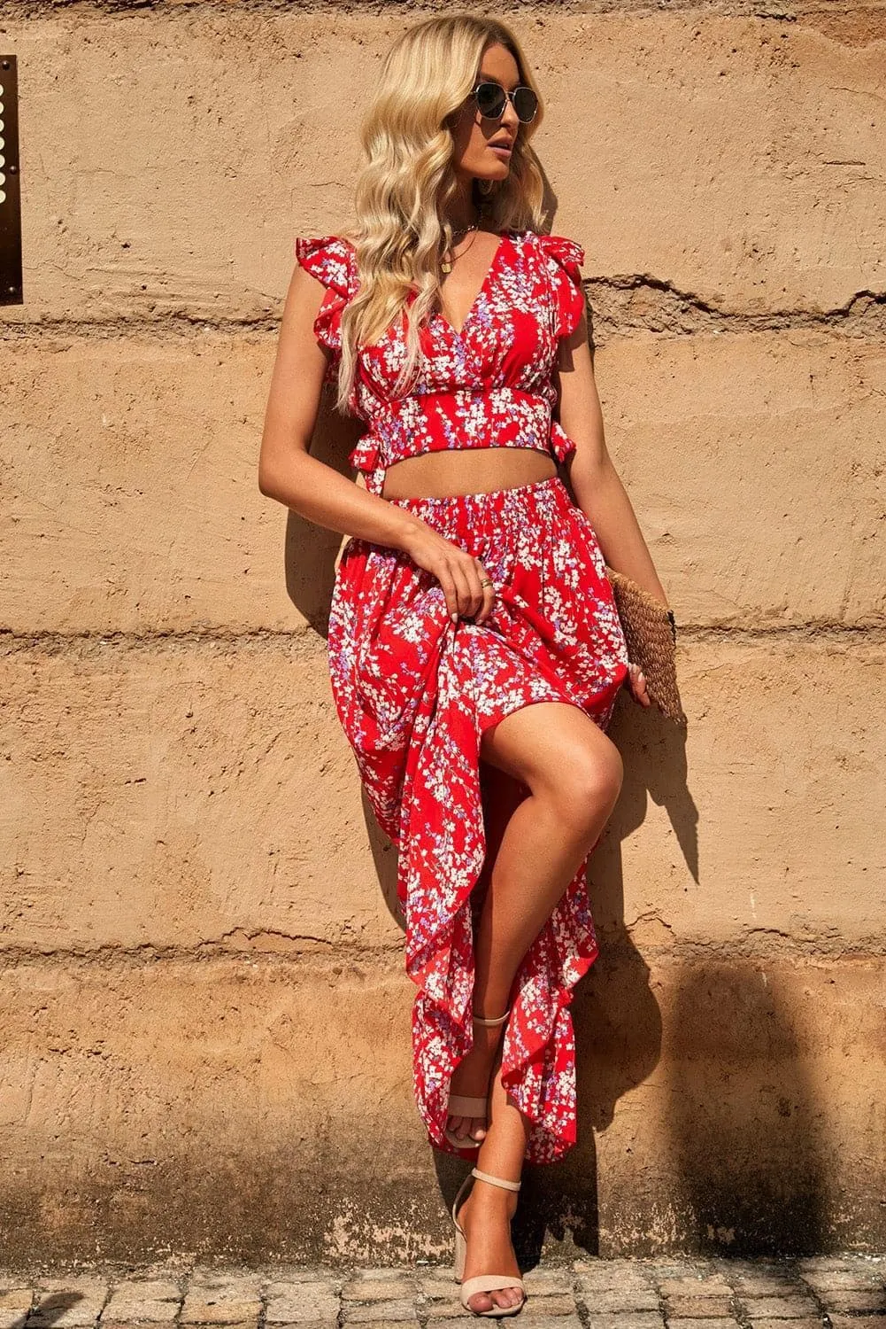 Hendrix Printed Tie Back Cropped Top and Maxi Skirt Set
