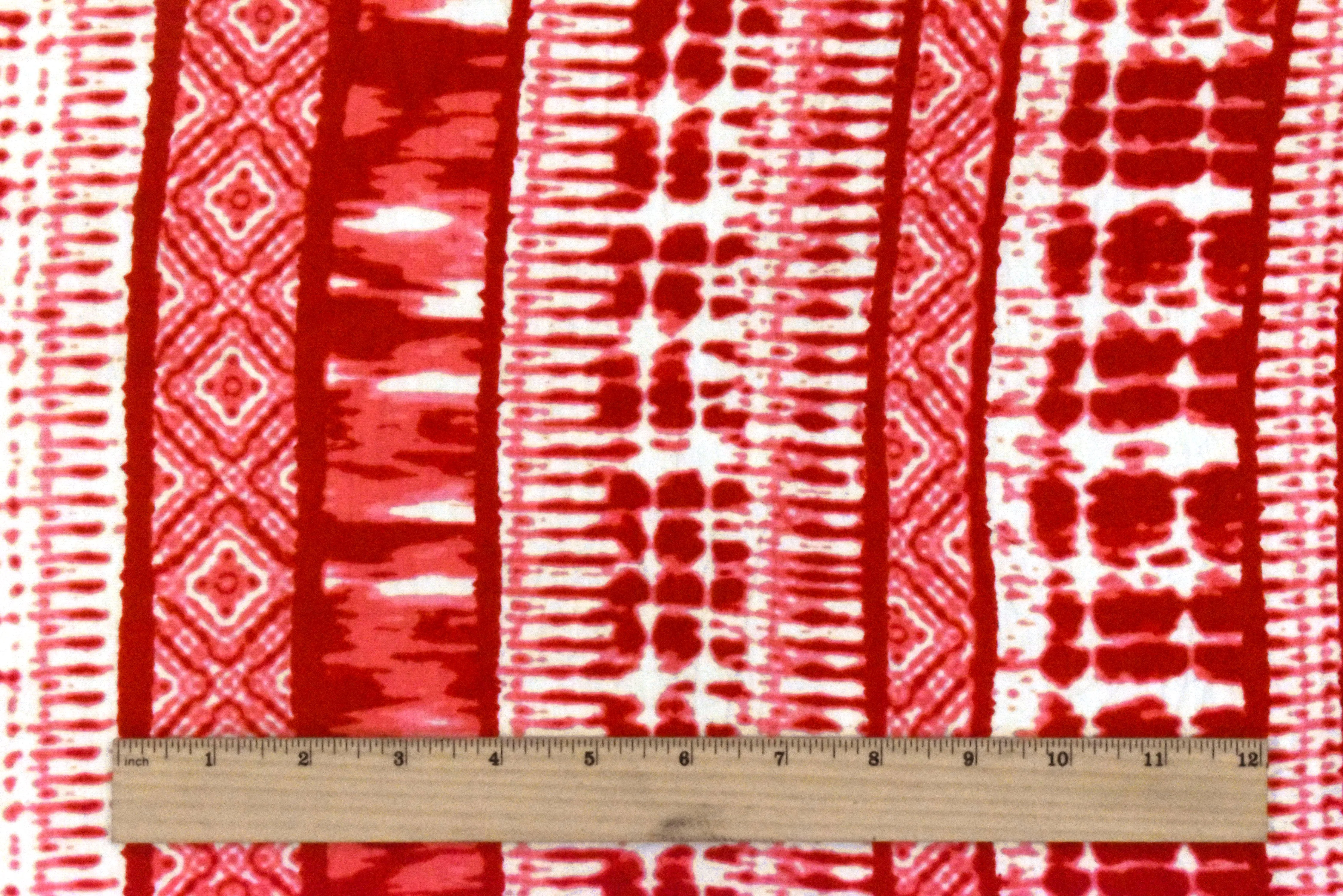Ivory-Pink Tie Dye And Aztec Stripe Printed Rayon Stretch Jersey Knit Fabric