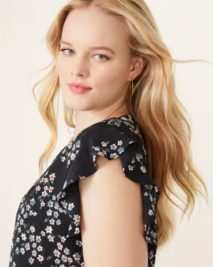 Keira Ruffled Button-Front Top | Black / White