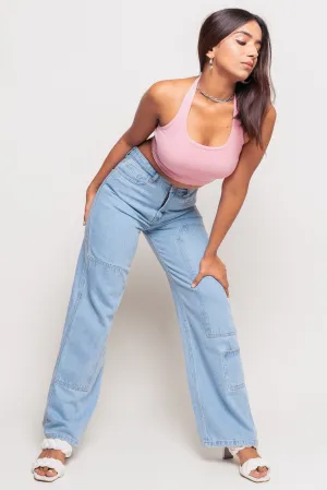 Light Patched Straight Jeans
