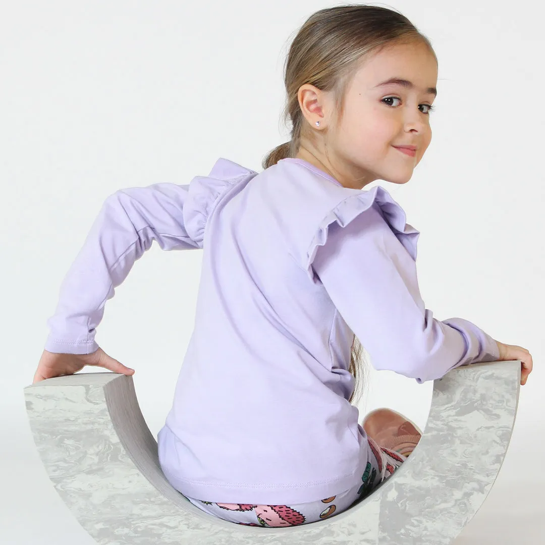 Long sleeved frill t-shirt- hedgehog, orchid petal