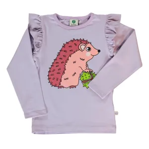 Long sleeved frill t-shirt- hedgehog, orchid petal