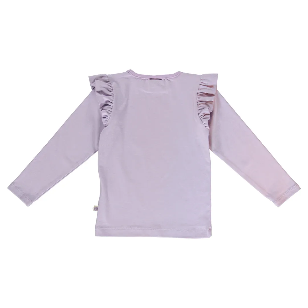 Long sleeved frill t-shirt- hedgehog, orchid petal